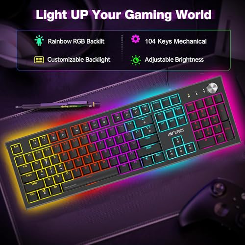 Ant Esports MK1850 Mechanical Wired Gaming Keyboard Blue Switch Hot-Swap Mech Keyboard with Volume Knob 17 Modes RGB Backlit Full Keys Anti-Ghosting,Dual Colour Injection Moulded Key capsfor PC-Black - Image 6