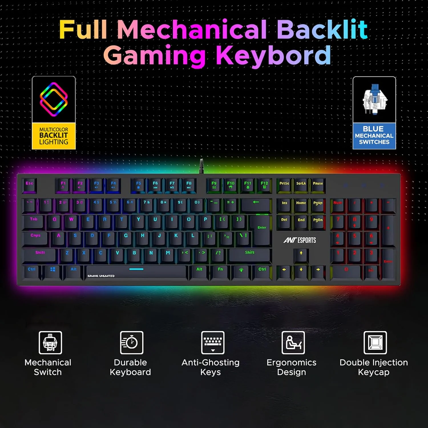 Ant Esports MK3400 V3 Pro Mechanical Pro World of Warship Edition Wired RGB Gaming Keyboard (Black) - Image 2