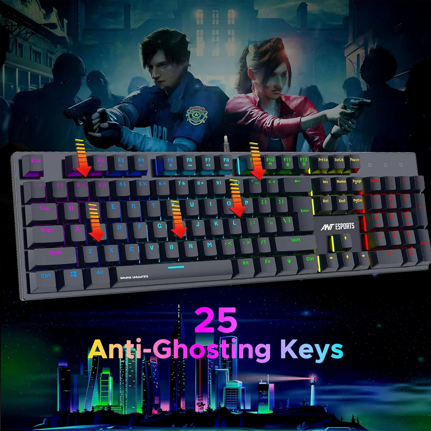 Ant Esports MK3400 V3 Pro Mechanical Pro World of Warship Edition Wired RGB Gaming Keyboard (Black) - Image 8