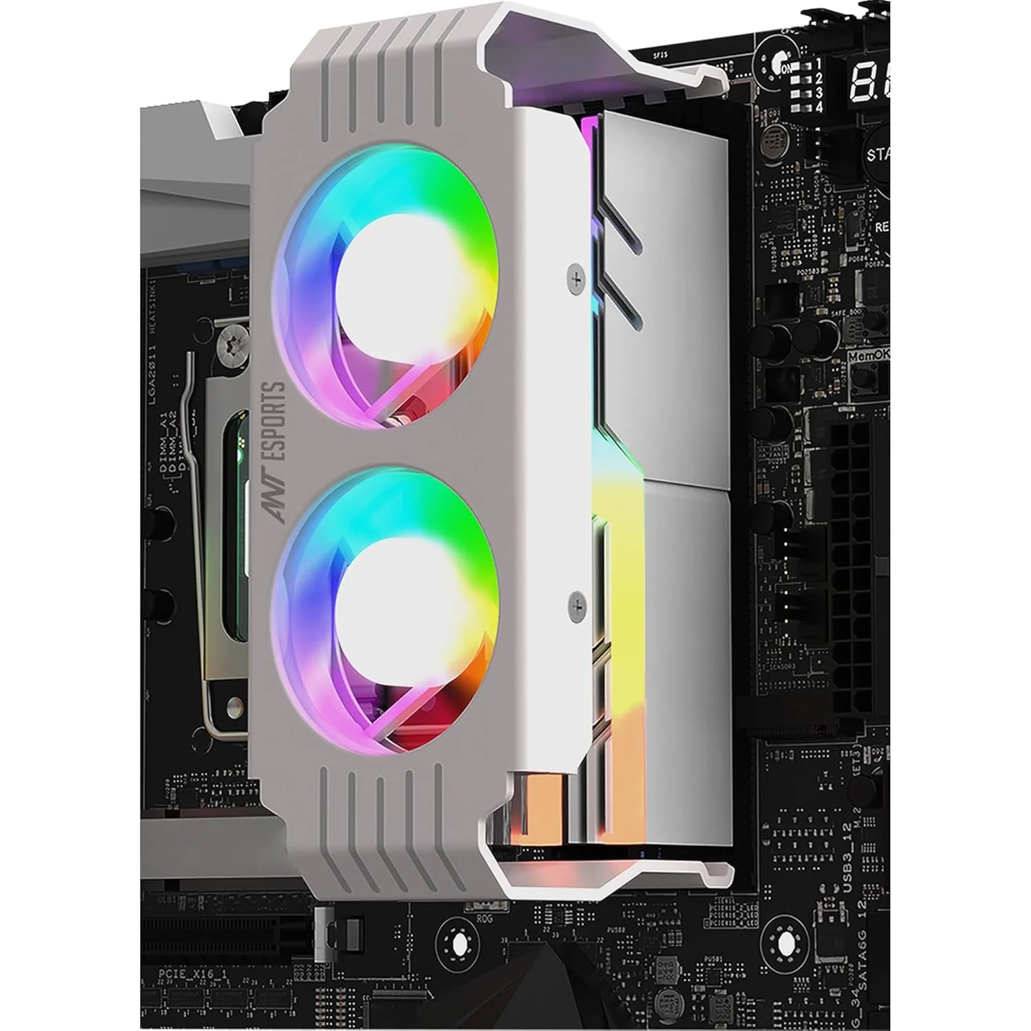 Ant Esports MMR50 RAM Cooler/Radiator Aluminum Heatsink with Dual 50mm 4-Pin PWM & 5V 3-Pin Addressable RGB Cooling Fans for 4 RAM sticks (White) - Image 12