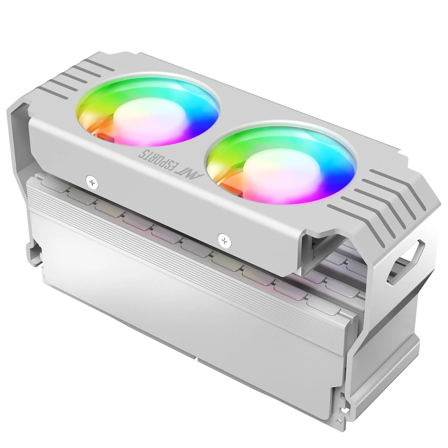 Ant Esports MMR50 RAM Cooler/Radiator Aluminum Heatsink with Dual 50mm 4-Pin PWM & 5V 3-Pin Addressable RGB Cooling Fans for 4 RAM sticks (White) - Image 2