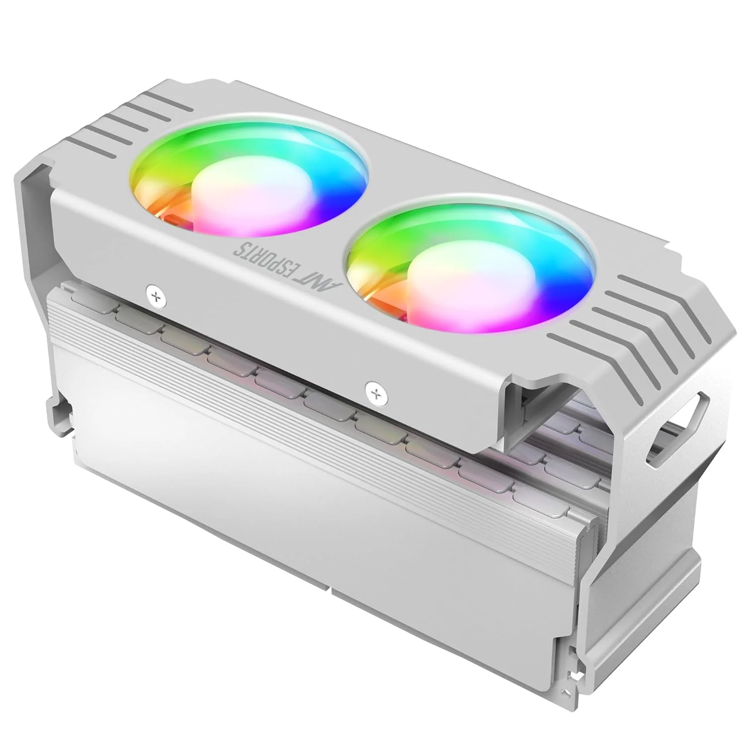 Ant Esports MMR50 RAM Cooler/Radiator Aluminum Heatsink with Dual 50mm 4-Pin PWM & 5V 3-Pin Addressable RGB Cooling Fans for 4 RAM sticks (White) - Image 3