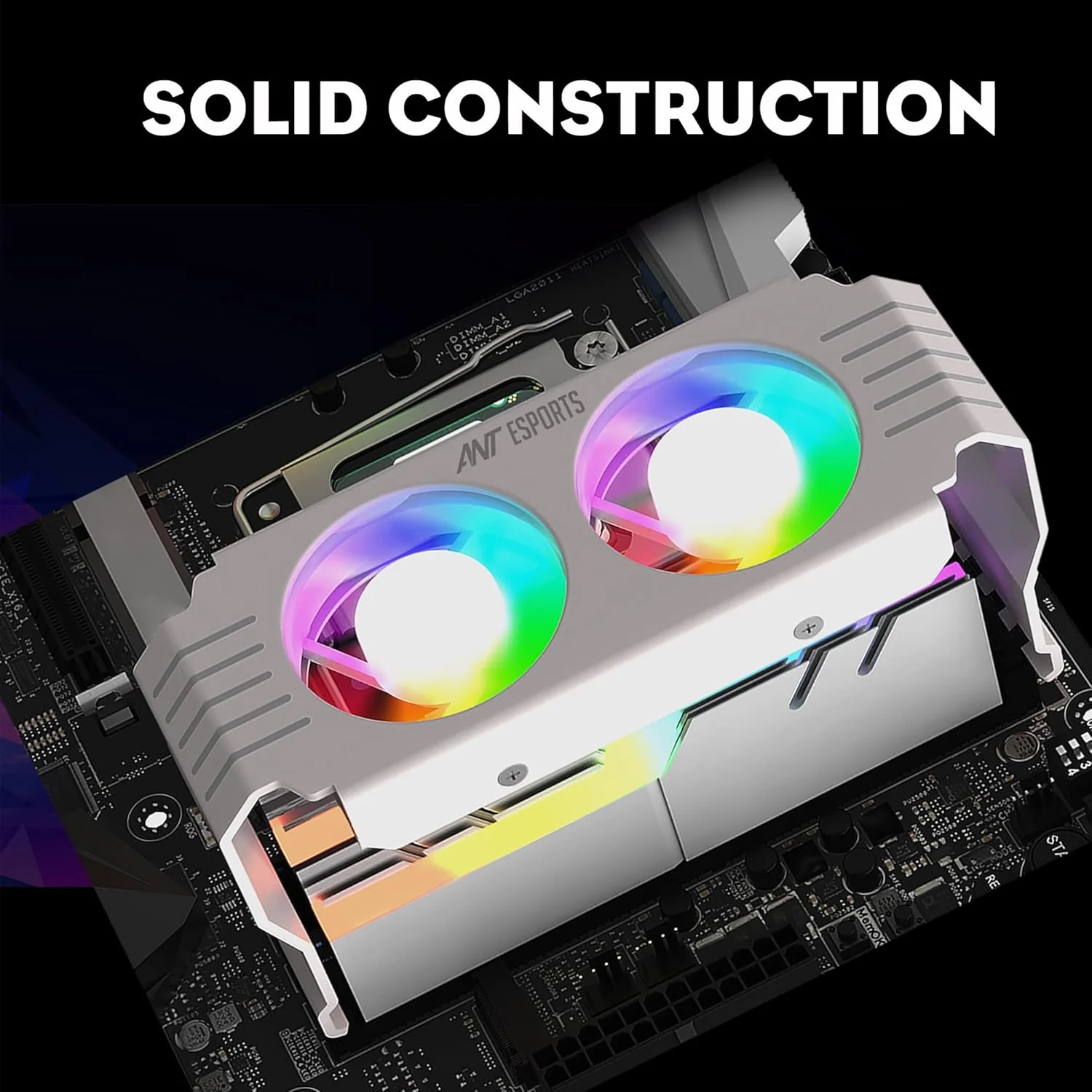 Ant Esports MMR50 RAM Cooler/Radiator Aluminum Heatsink with Dual 50mm 4-Pin PWM & 5V 3-Pin Addressable RGB Cooling Fans for 4 RAM sticks (White) - Image 4