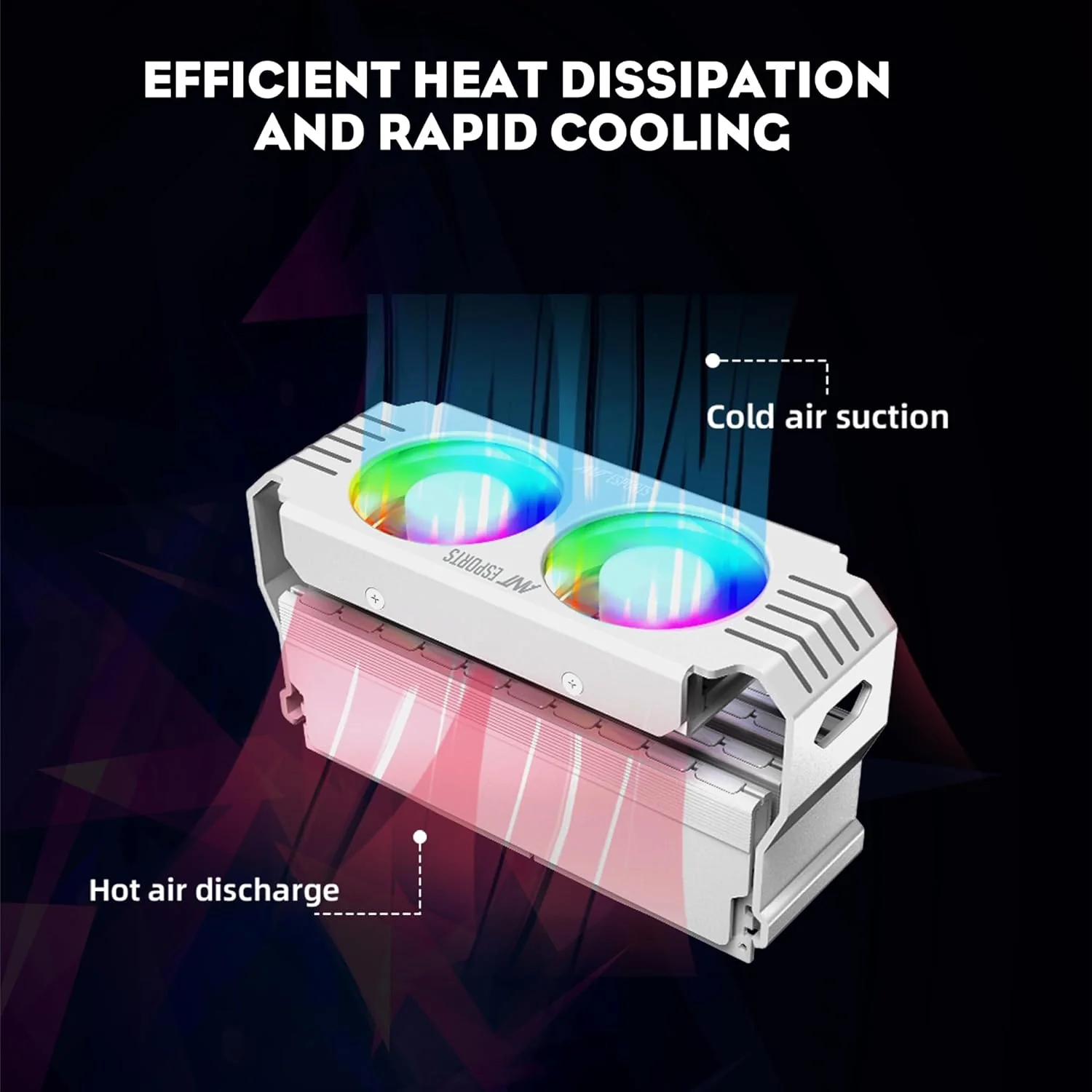 Ant Esports MMR50 RAM Cooler/Radiator Aluminum Heatsink with Dual 50mm 4-Pin PWM & 5V 3-Pin Addressable RGB Cooling Fans for 4 RAM sticks (White) - Image 5