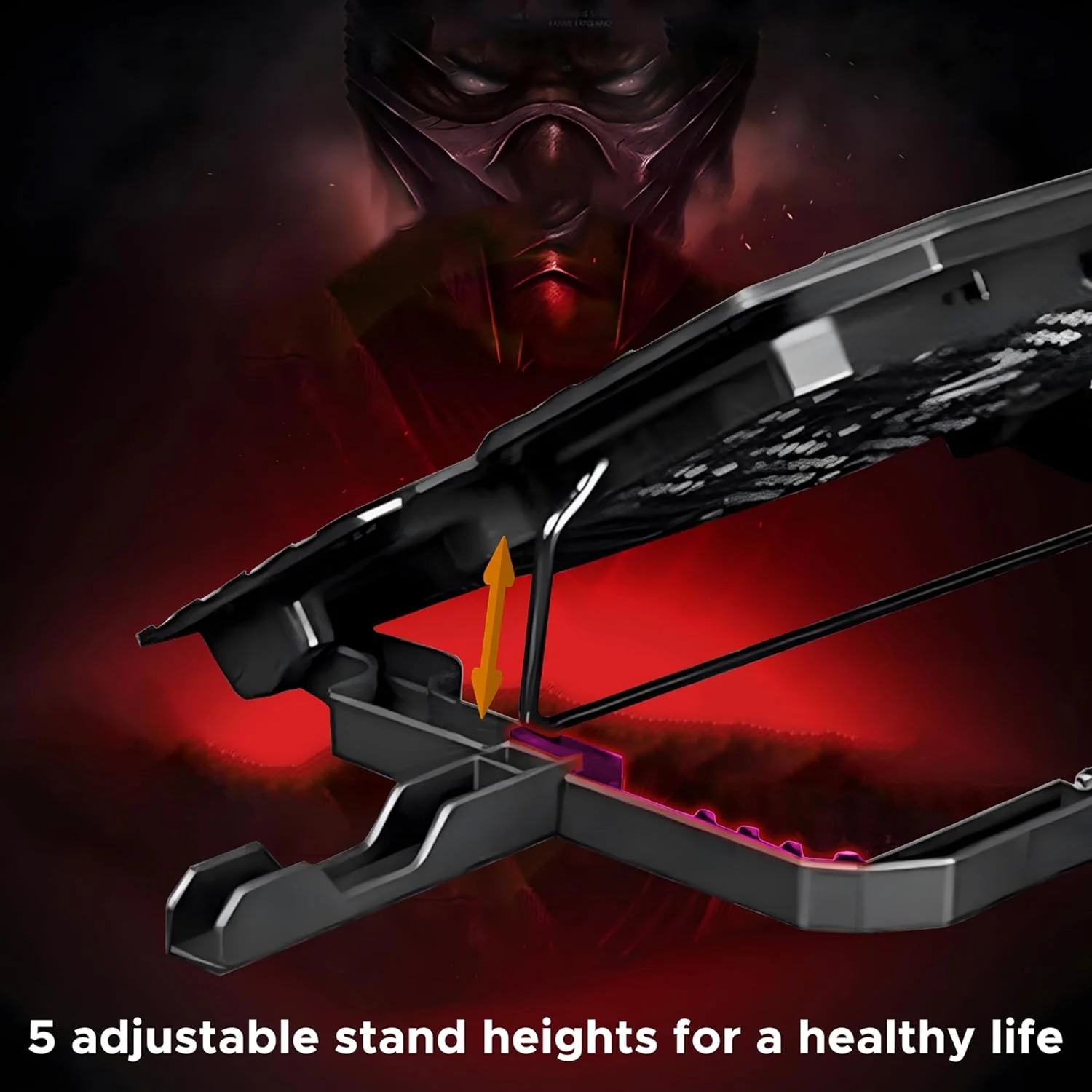 Ant Esports NC190 Laptop Cooling Pad Laptop Cooler with Mobile Holder 1 * 1 125mm and 4 * 1 60mm Quite Red Fans LED Display Laptop Holder 5 Height Adjustable Angle 2USB Ports for Laptop up to 15.6” - Image 6