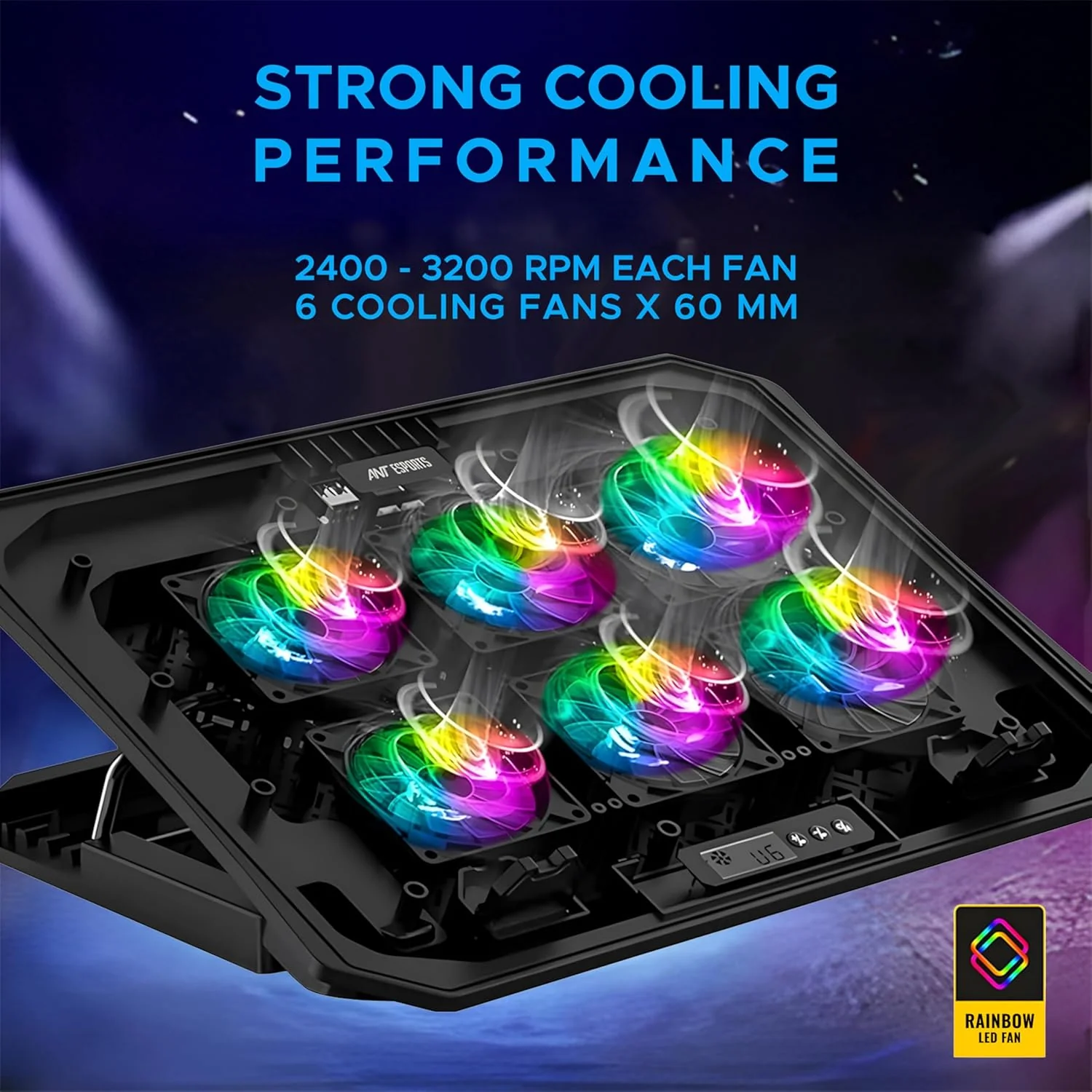 Ant Esports NC210 Gaming Laptop RGB Cooling Pad, 6 Quite Cooling Fans, Dual USB Ports, 5 Height Adjustable, Ergonomic Stand for 10″–15.6″ Laptops – High Airflow Speed Function Notebook Cooler - Image 4