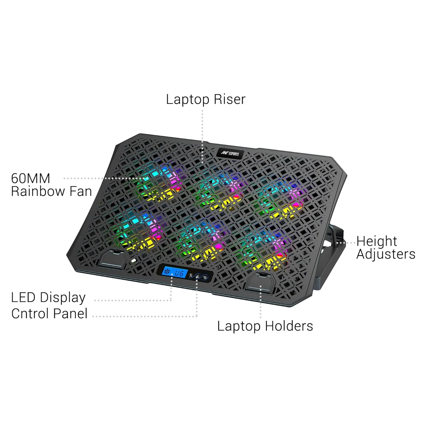 Ant Esports NC210 Gaming Laptop RGB Cooling Pad, 6 Quite Cooling Fans, Dual USB Ports, 5 Height Adjustable, Ergonomic Stand for 10″–15.6″ Laptops – High Airflow Speed Function Notebook Cooler - Image 6