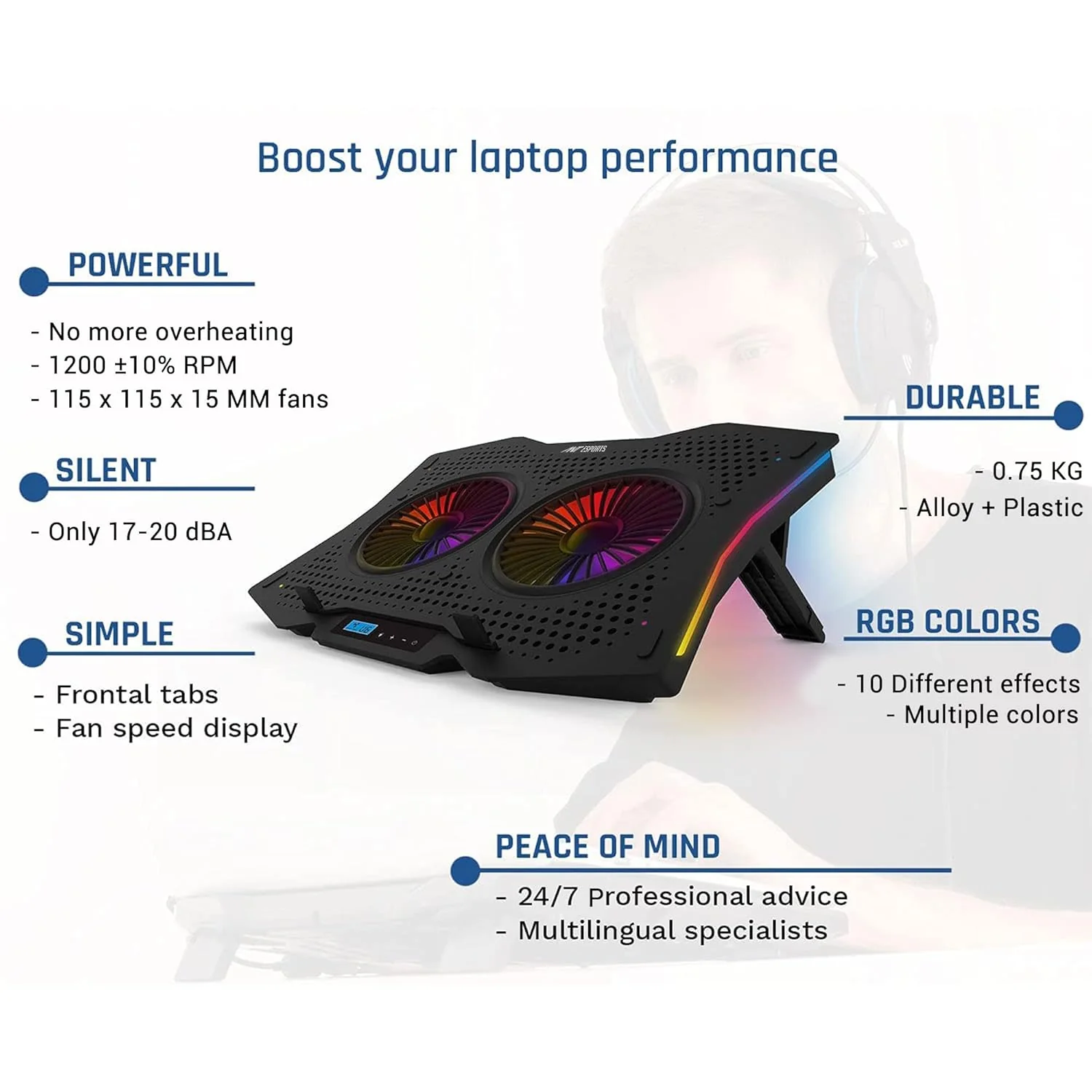 Ant Esports NC280 RGB Gaming Notebook Cooler, 10" - 17" + Gaming Laptop Cooling Pad for PC + USB Powered Fan + Very Stable and Silent + Compatible Mac and PS5/PS4 - New 2022 - Image 2