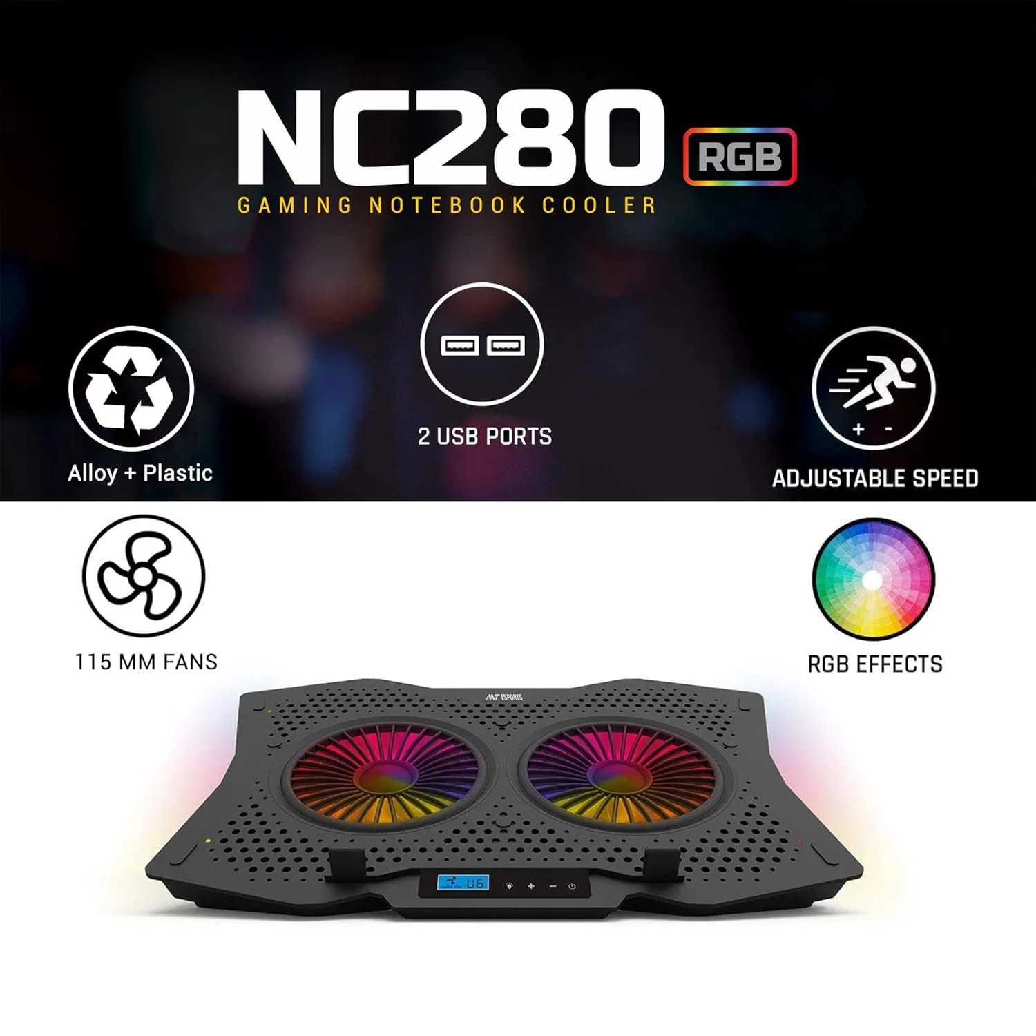 Ant Esports NC280 RGB Gaming Notebook Cooler, 10" - 17" + Gaming Laptop Cooling Pad for PC + USB Powered Fan + Very Stable and Silent + Compatible Mac and PS5/PS4 - New 2022 - Image 6