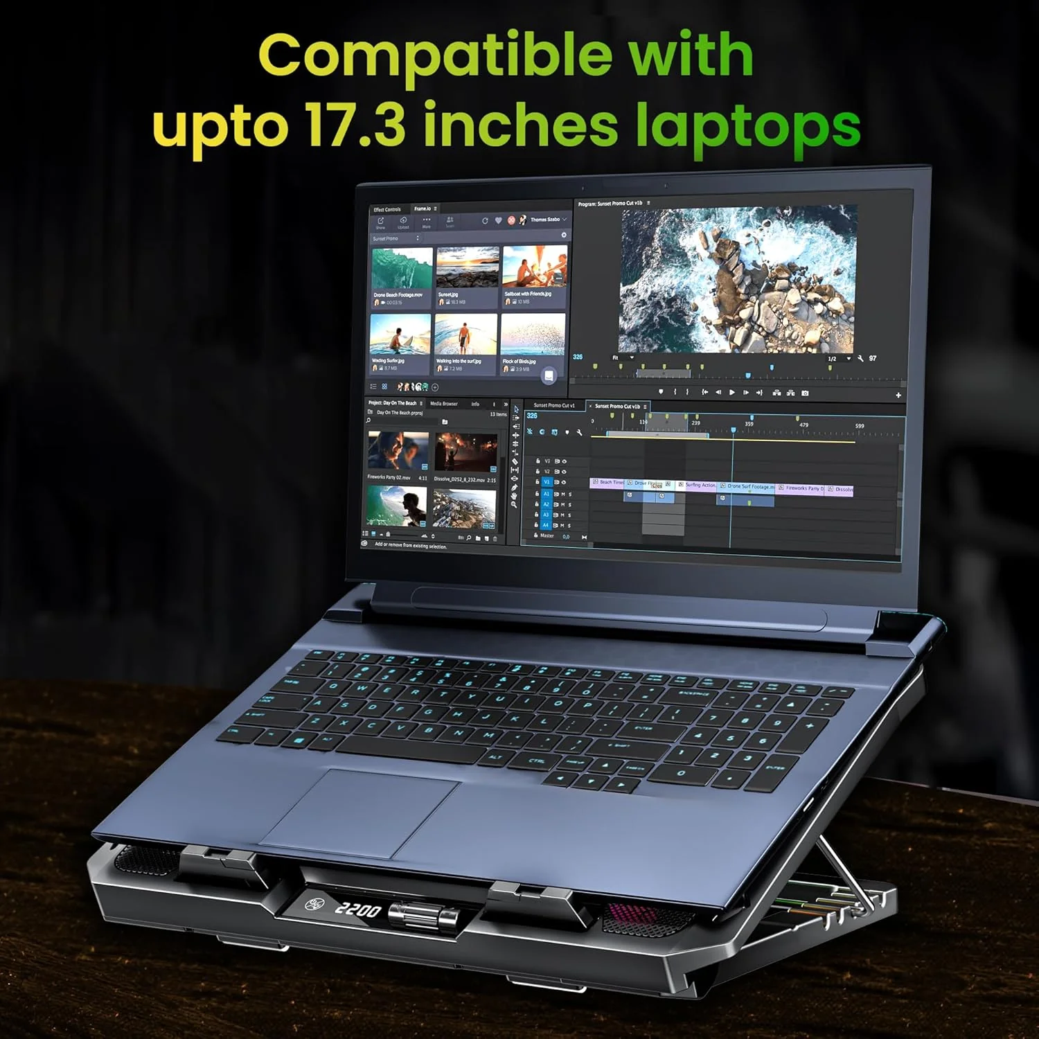 Ant Esports NC281 Gaming Laptop Cooling Pad with 2 Fans 110mm, RGB Laptop Cooler Stand with 5 Height Adjustable, Laptop Fan Cooling Pad for Upto 17.2 Inches, Variable Speed, LCD Screen – Carbon Black - Image 2