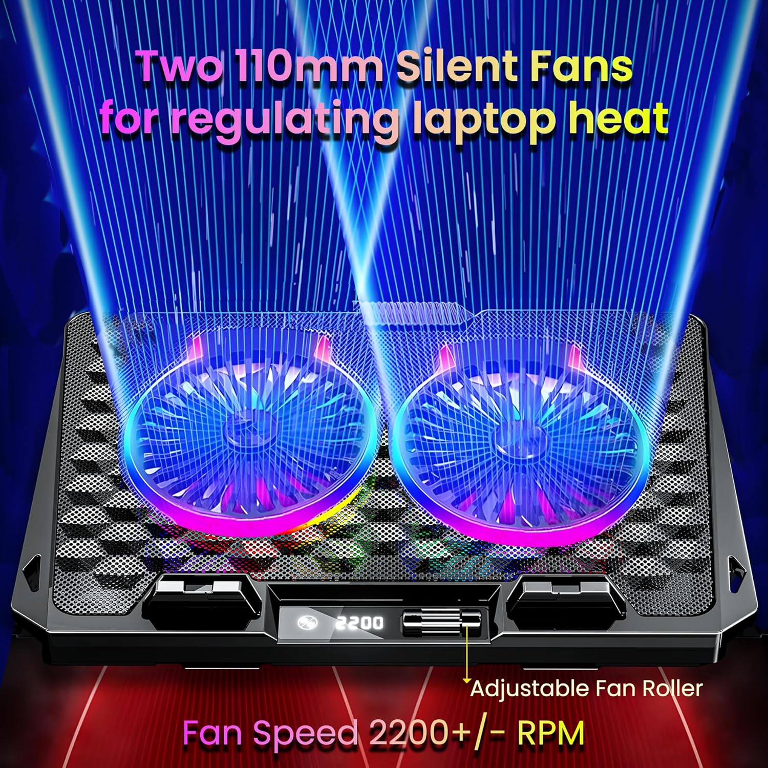Ant Esports NC281 Gaming Laptop Cooling Pad with 2 Fans 110mm, RGB Laptop Cooler Stand with 5 Height Adjustable, Laptop Fan Cooling Pad for Upto 17.2 Inches, Variable Speed, LCD Screen – Carbon Black - Image 3
