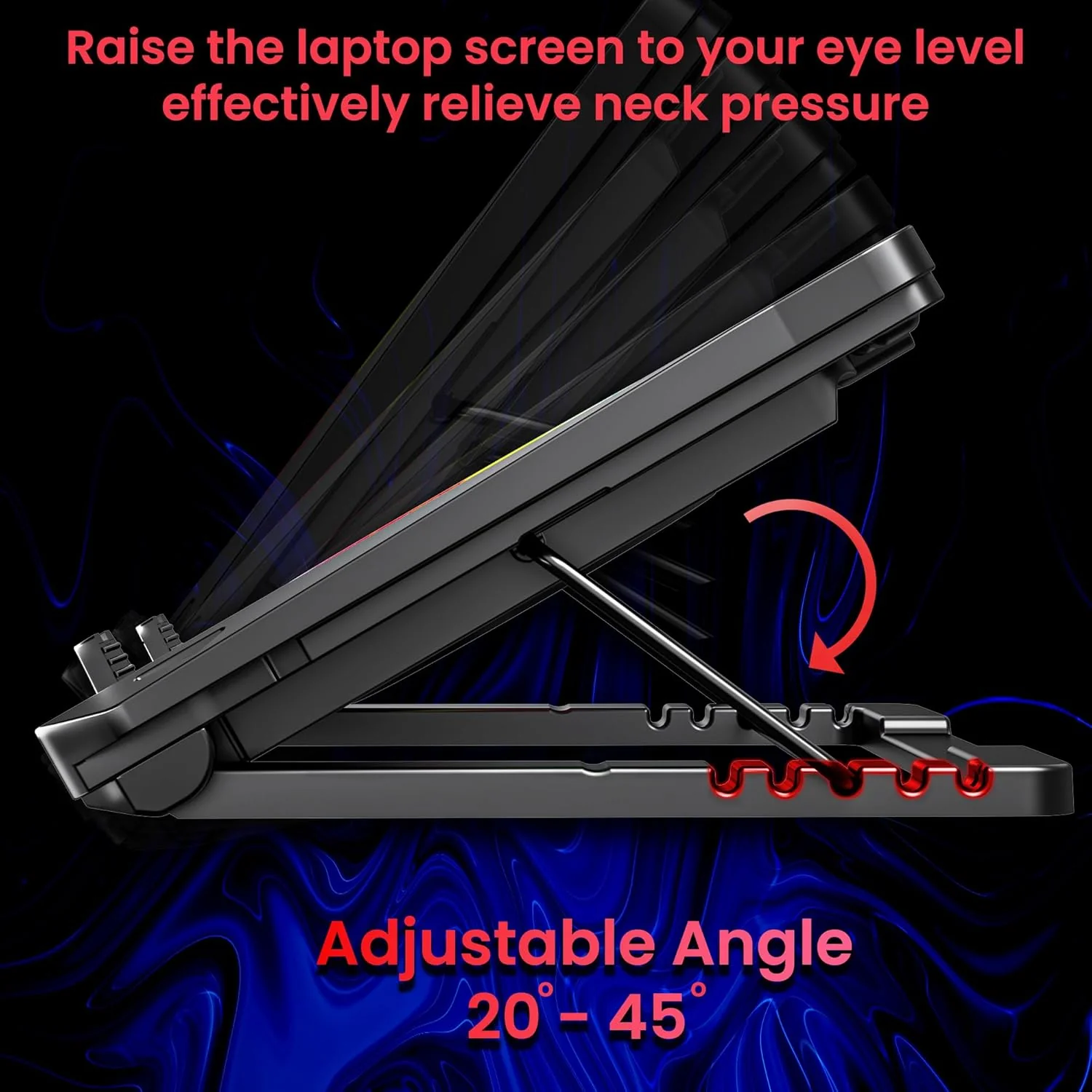 Ant Esports NC281 Gaming Laptop Cooling Pad with 2 Fans 110mm, RGB Laptop Cooler Stand with 5 Height Adjustable, Laptop Fan Cooling Pad for Upto 17.2 Inches, Variable Speed, LCD Screen – Carbon Black - Image 4