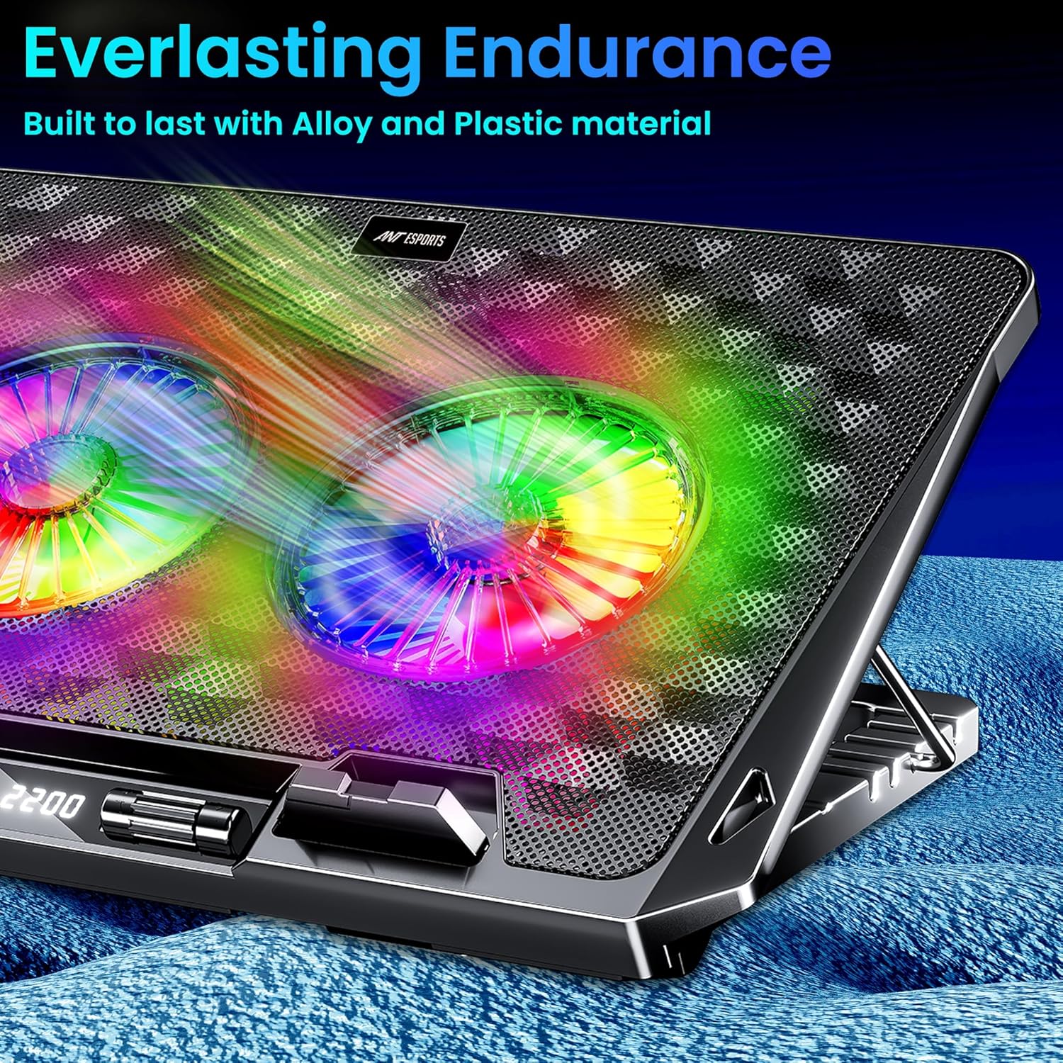 Ant Esports NC281 Gaming Laptop Cooling Pad with 2 Fans 110mm, RGB Laptop Cooler Stand with 5 Height Adjustable, Laptop Fan Cooling Pad for Upto 17.2 Inches, Variable Speed, LCD Screen – Carbon Black - Image 7