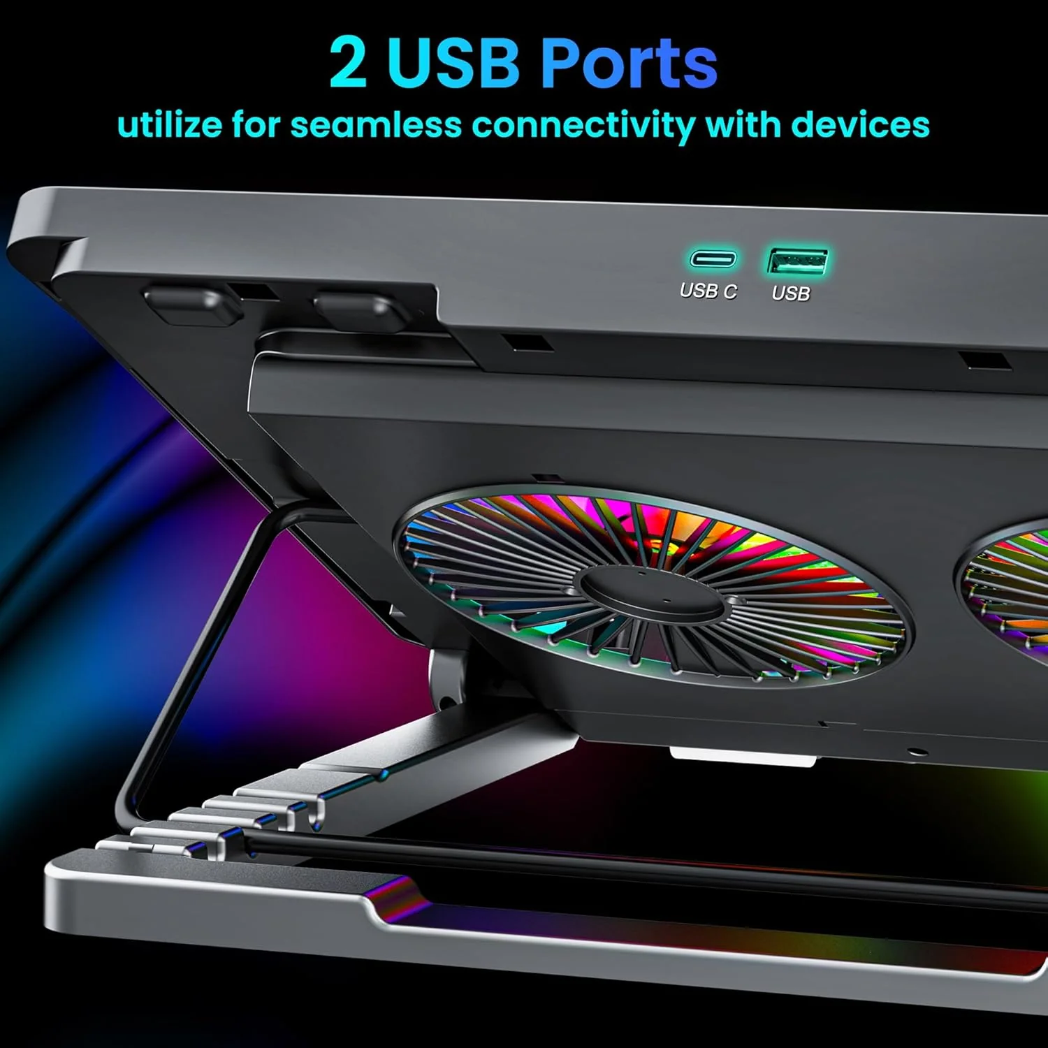 Ant Esports NC281 Gaming Laptop Cooling Pad with 2 Fans 110mm, RGB Laptop Cooler Stand with 5 Height Adjustable, Laptop Fan Cooling Pad for Upto 17.2 Inches, Variable Speed, LCD Screen – Carbon Black - Image 8