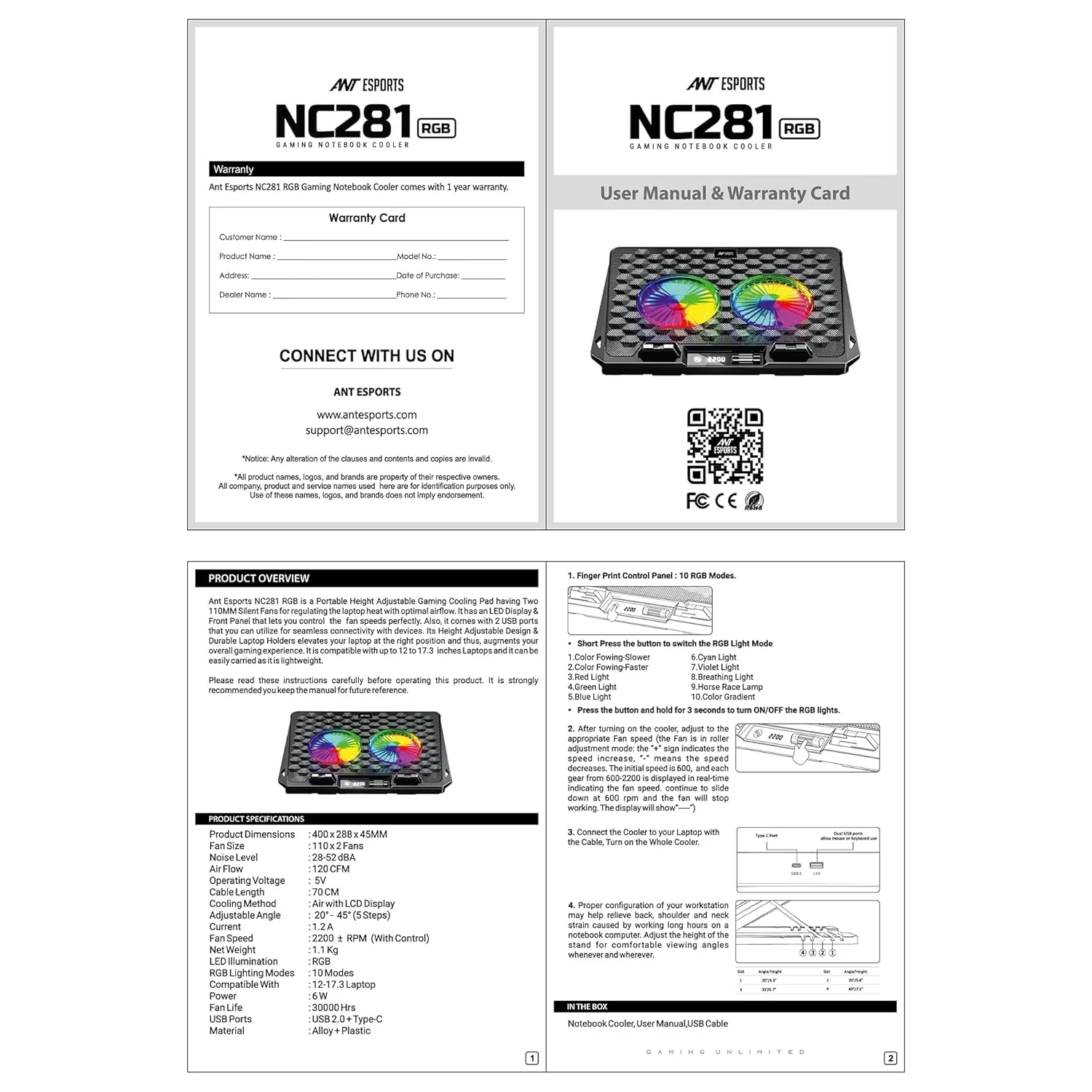 Ant Esports NC281 Gaming Laptop Cooling Pad with 2 Fans 110mm, RGB Laptop Cooler Stand with 5 Height Adjustable, Laptop Fan Cooling Pad for Upto 17.2 Inches, Variable Speed, LCD Screen – Carbon Black - Image 9
