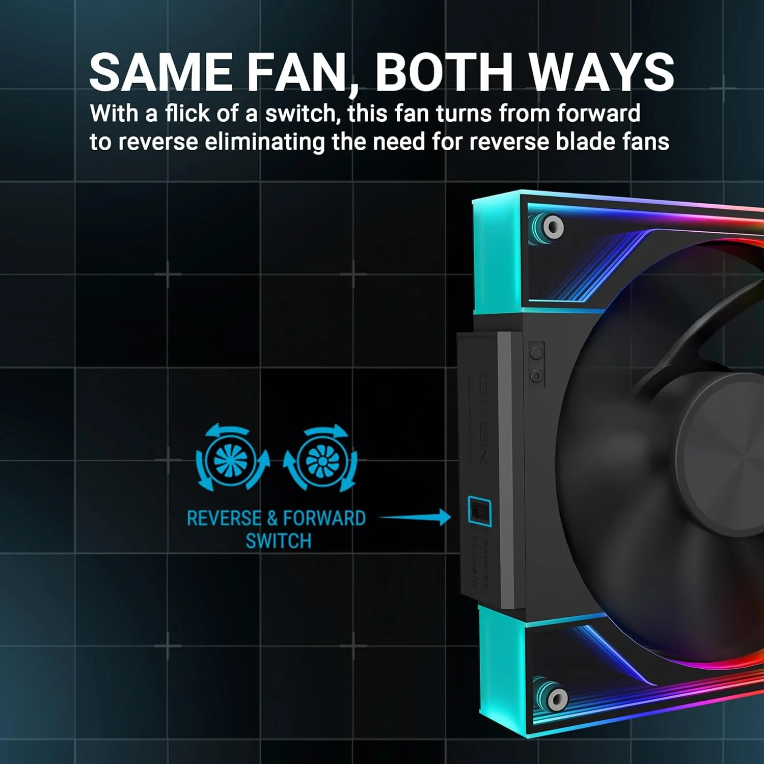 Ant Esports QuartzFlow 3-In-1 120mm ARGB Stackable Case Fan Kit with Forward/Reverse Switch and Wire Free Daisy Chain - Black - Image 2
