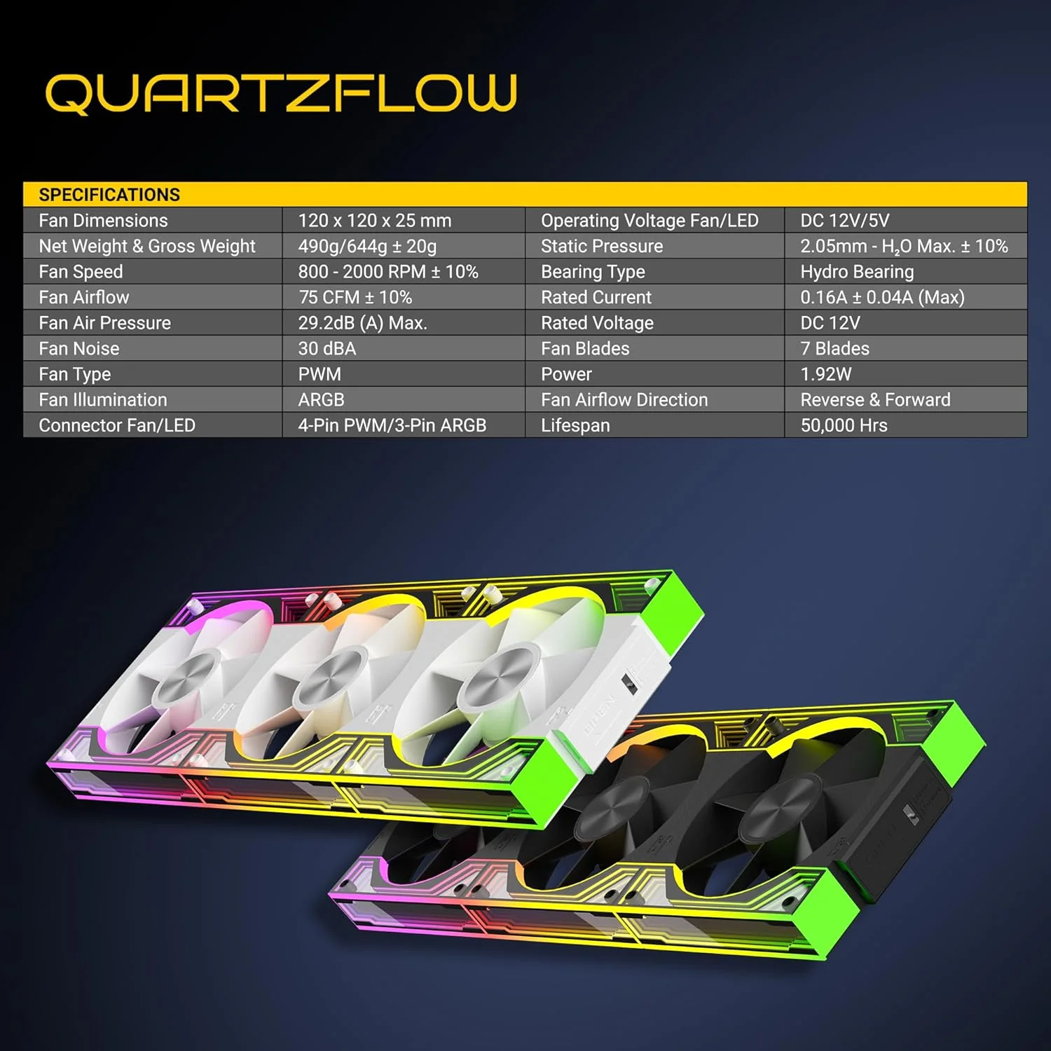 Ant Esports QuartzFlow 3-In-1 120mm ARGB Stackable Case Fan Kit with Forward/Reverse Switch and Wire Free Daisy Chain - Black - Image 9