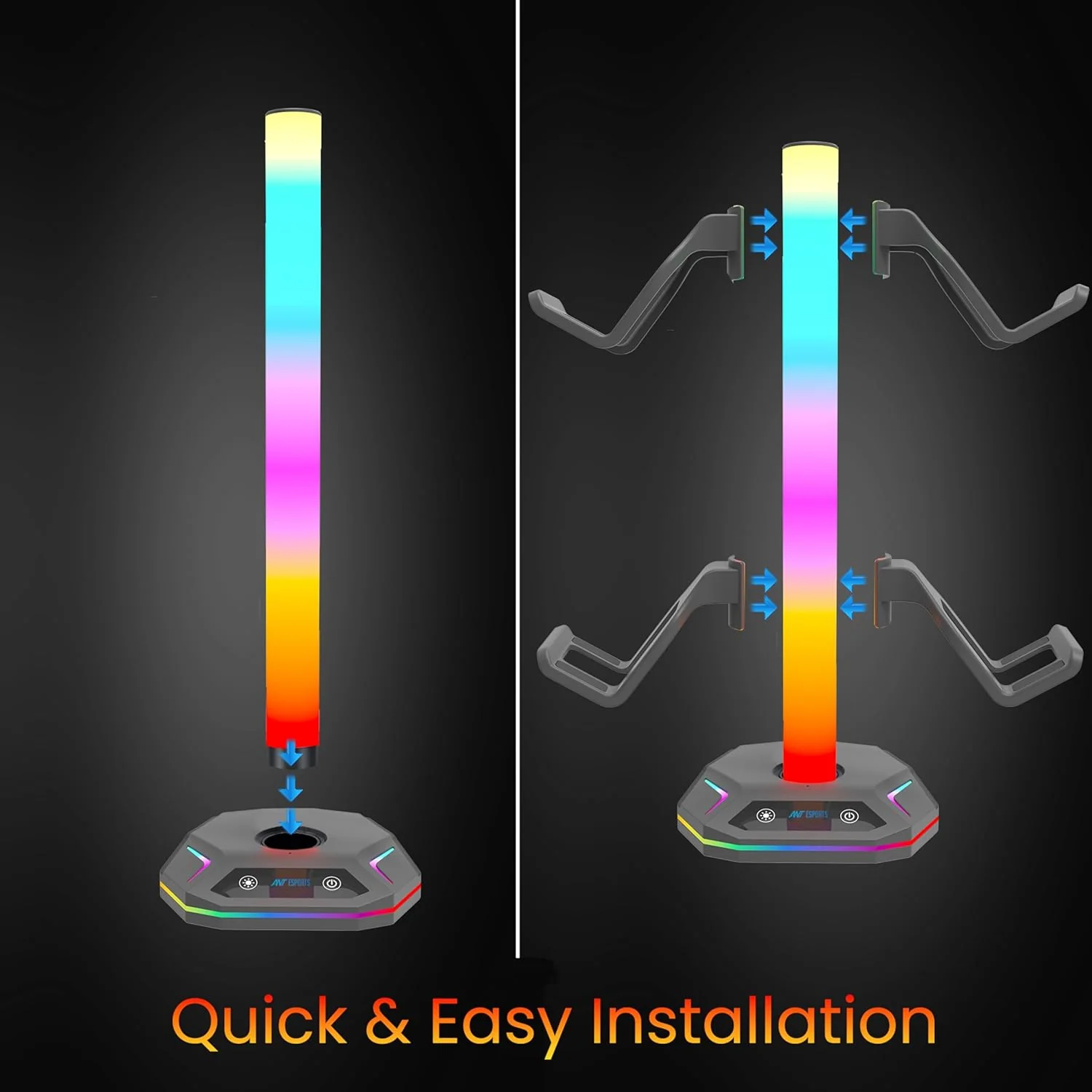Ant Esports RGB Headset Stand, Gaming Controller Stand with 2 USB Charging Ports,10 Light Modes Headset Holder PC / PS5 / Xbox Gaming Accessories, Suitable for All Headset Black - Image 2