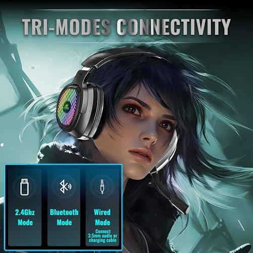 Ant Esports Stealth 10 Wireless Gaming Headset with Noise Cancelling Microphone for PC, PS5, PS4, Mac, 2.4 GHz Wireless & BT 5.4 Gaming Headphones, Cool RGB Lighting, 35Hr Battery, 50mm Drivers-Black - Image 2