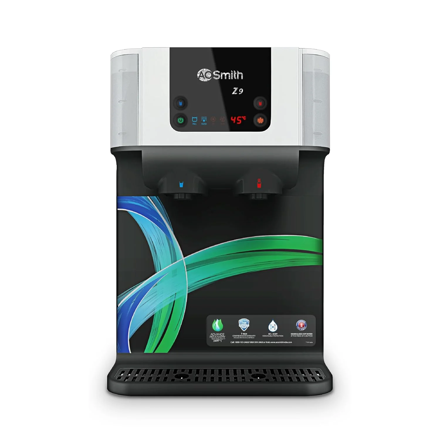 AO Smith Z9 Instant Hot+Ambient Water Purifier for Home with MIN-TECH | 10L Storage | 8-Stage Purification |100% RO + SCMT (Silver Charged Membrane Tech) | 55% Water Savings