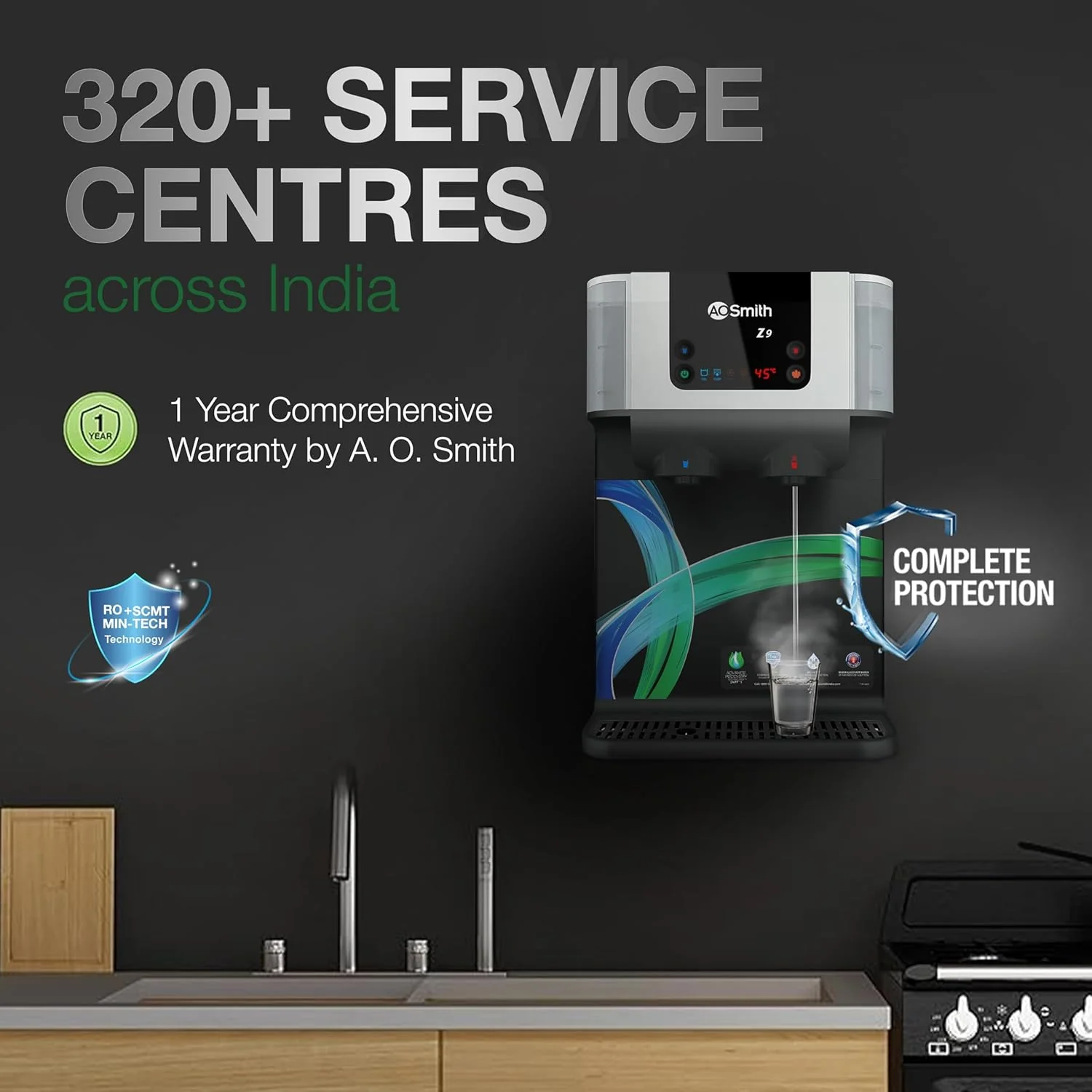 AO Smith Z9 Instant Hot+Ambient Water Purifier for Home with MIN-TECH | 10L Storage | 8-Stage Purification |100% RO + SCMT (Silver Charged Membrane Tech) | 55% Water Savings - Image 7