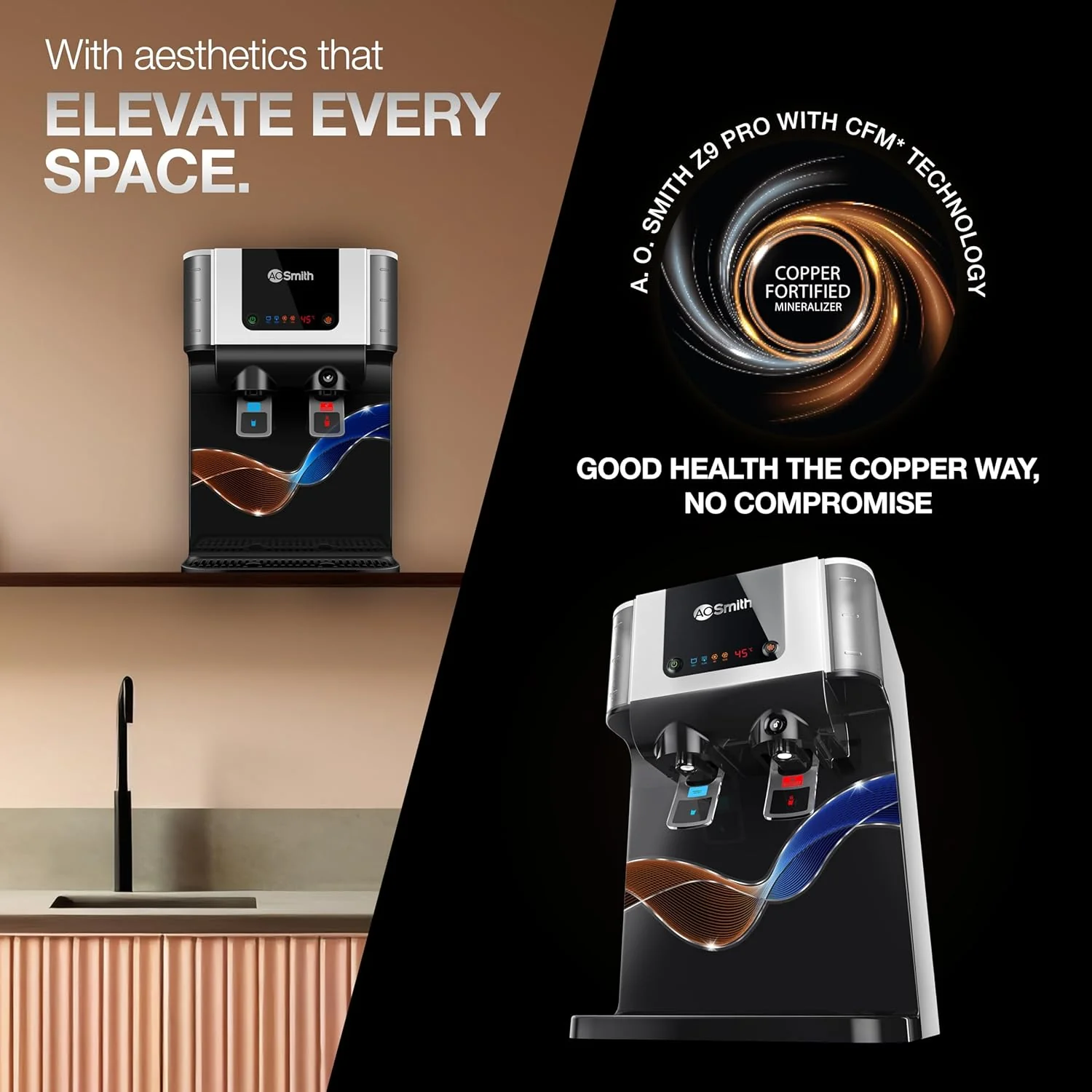 AO Smith Z9 Pro Instant Hot and Ambient Purifier RO+SCMT+Copper+Alkaline+Mintech| Hot Water in Stainless Steel Tank | Save upto 55% Water | 10L Storage | 8-Stage Purification | Water Purifier for Home - Image 3