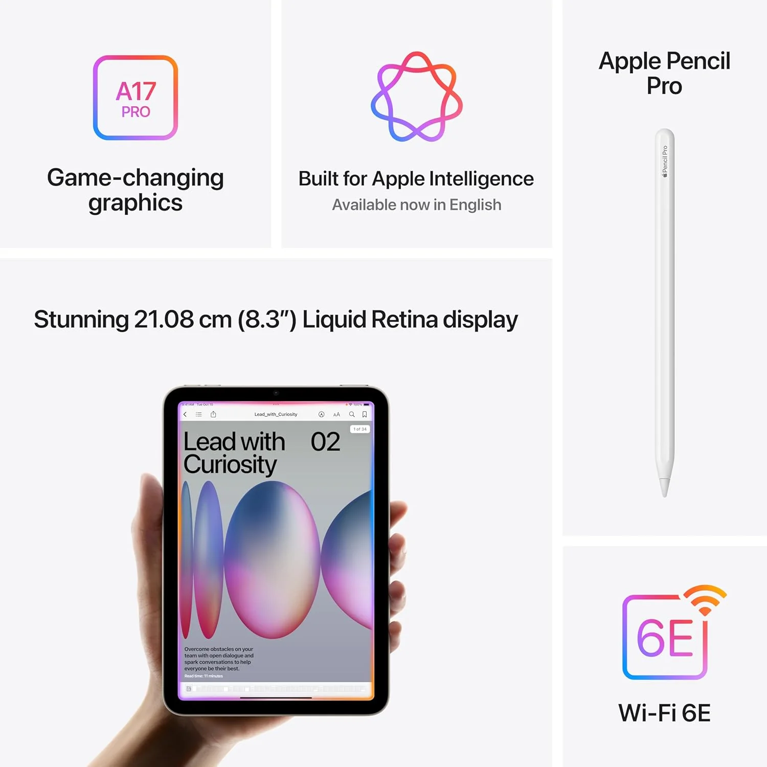 Apple iPad Mini (A17 Pro): Apple Intelligence, 21.08 cm (8.3″) Liquid Retina Display, 128GB, Wi-Fi 6E, 12MP Front/12MP Back Camera, Touch ID, All-Day Battery Life — Space Grey - Image 2