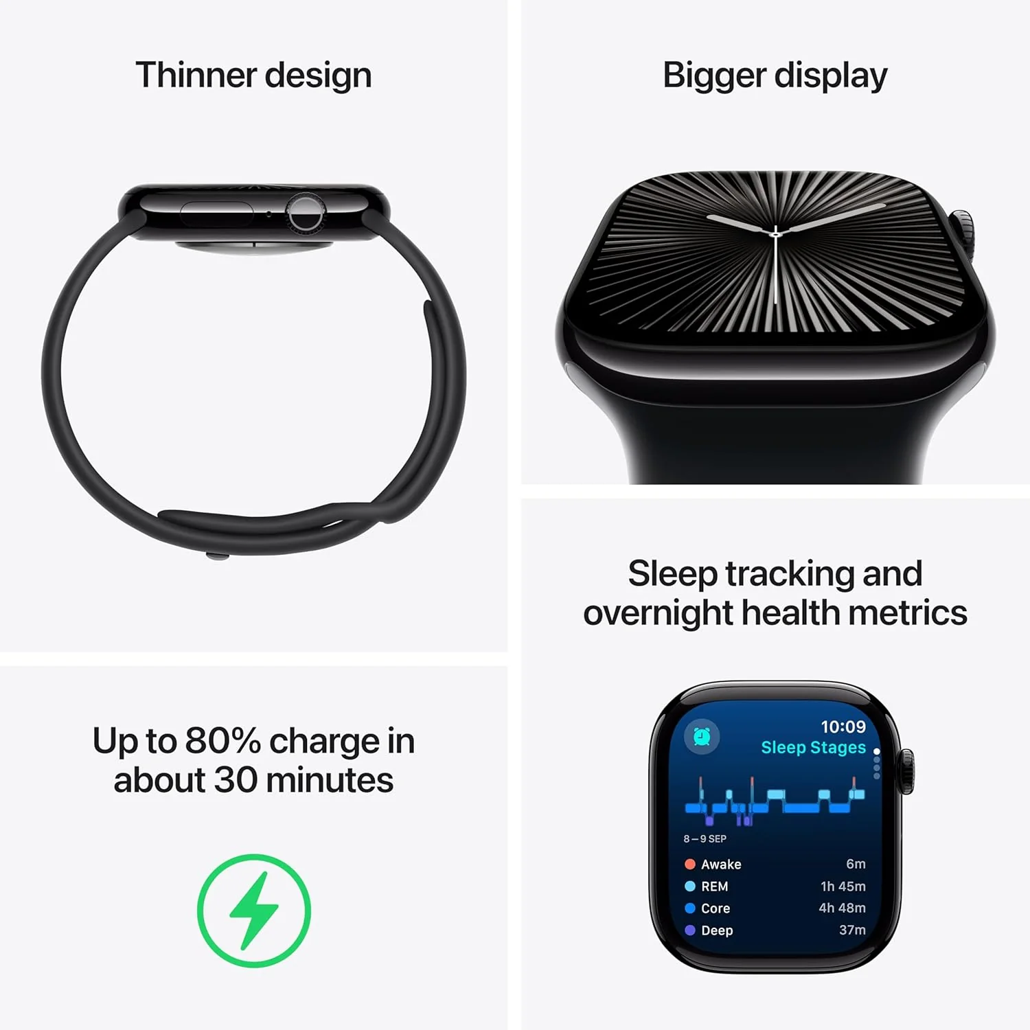 Apple Watch Series 10 [GPS 46 mm] Smartwatch with Jet Black Aluminium Case with Black Sport Band - S/M. Fitness Tracker, ECG App, Always-On Retina Display, Water Resistant - Image 4