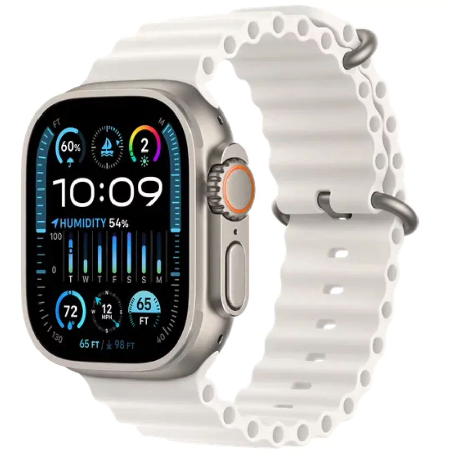 Apple Watch Ultra 2 [GPS + Cellular 49 mm] Smartwatch, Sports Watch with Natural Titanium Case with White Ocean Band - M/L. Fitness Tracker, Precision GPS, Action Button, Carbon Neutral