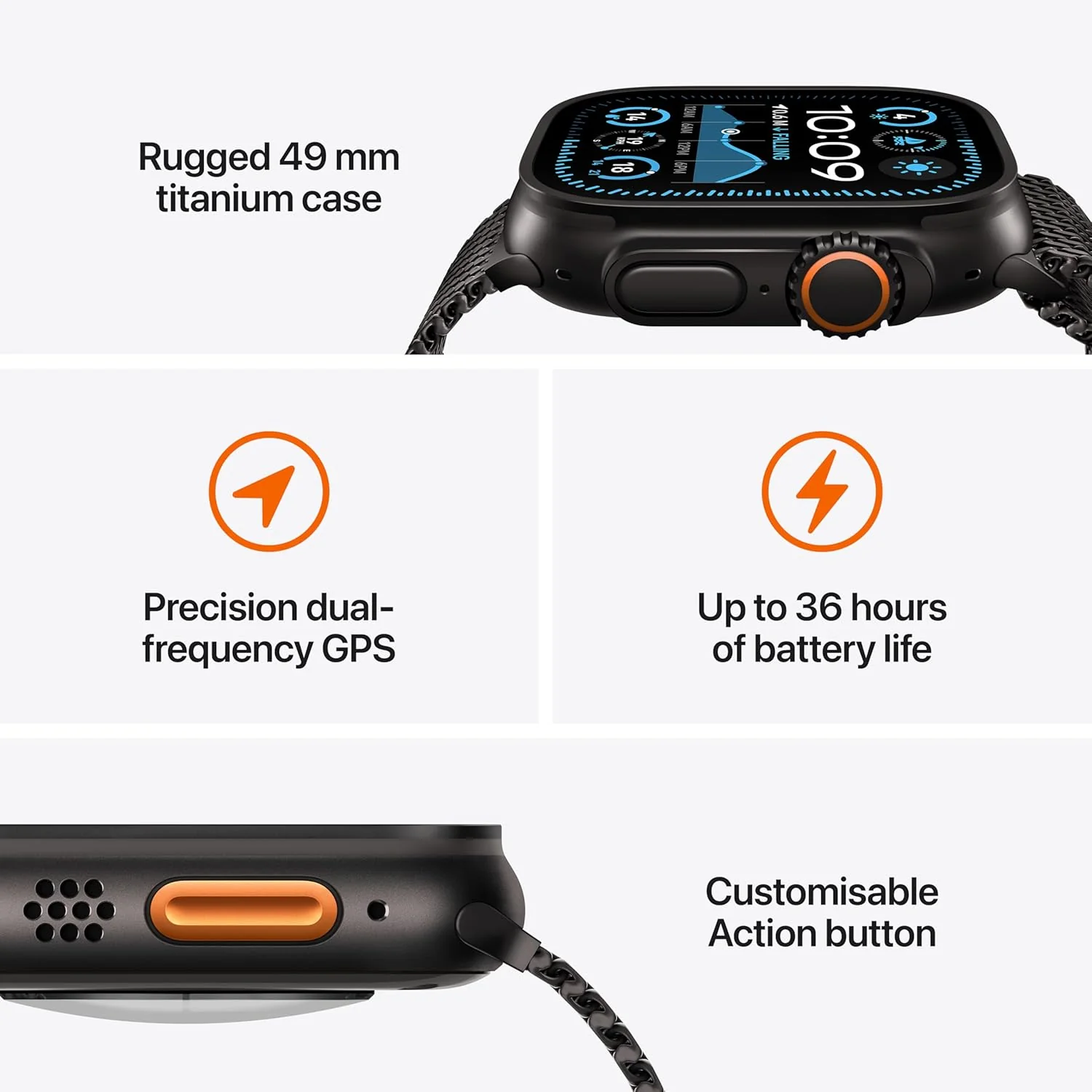Apple Watch Ultra 2 [GPS + Cellular 49 mm] Smartwatch, Sports Watch with Natural Titanium Case with White Ocean Band - M/L. Fitness Tracker, Precision GPS, Action Button, Carbon Neutral - Image 3