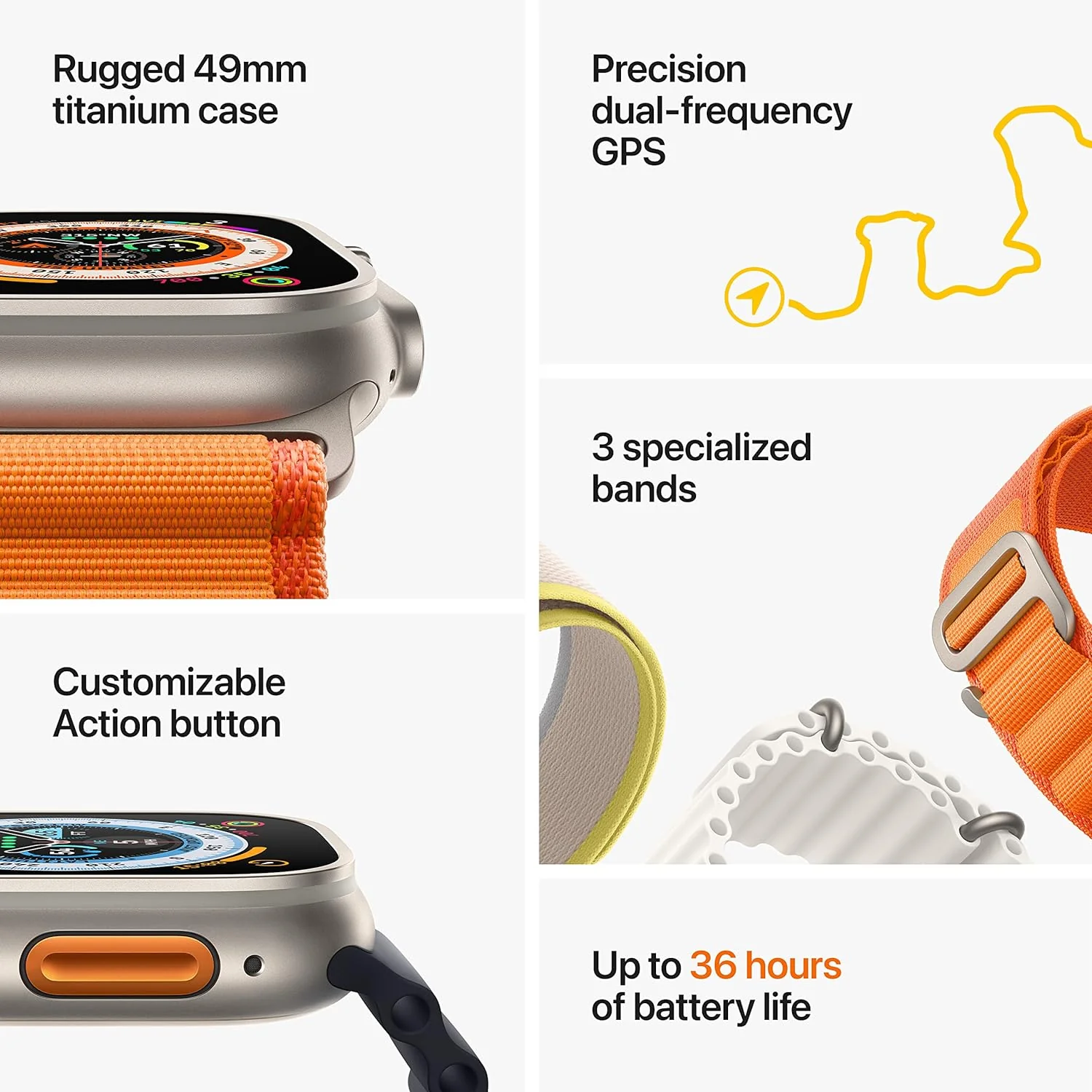 Apple Watch Ultra [GPS + Cellular 49 mm] Smart Watch w/Rugged Titanium Case & Orange Alpine Loop Medium. Fitness Tracker, Precision GPS, Action Button, Extra-Long BatteryLife, Brighter Retina Display - Image 6