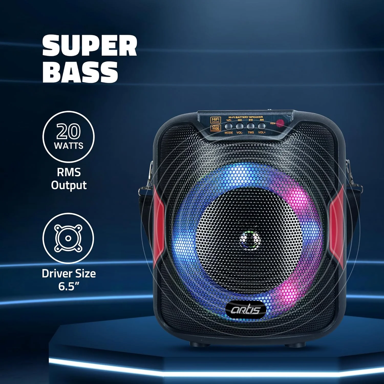 Artis BT303 20W Portable 5.0 Bluetooth Party Speaker with FM/USB/TF Card & Wired Mic - Image 2