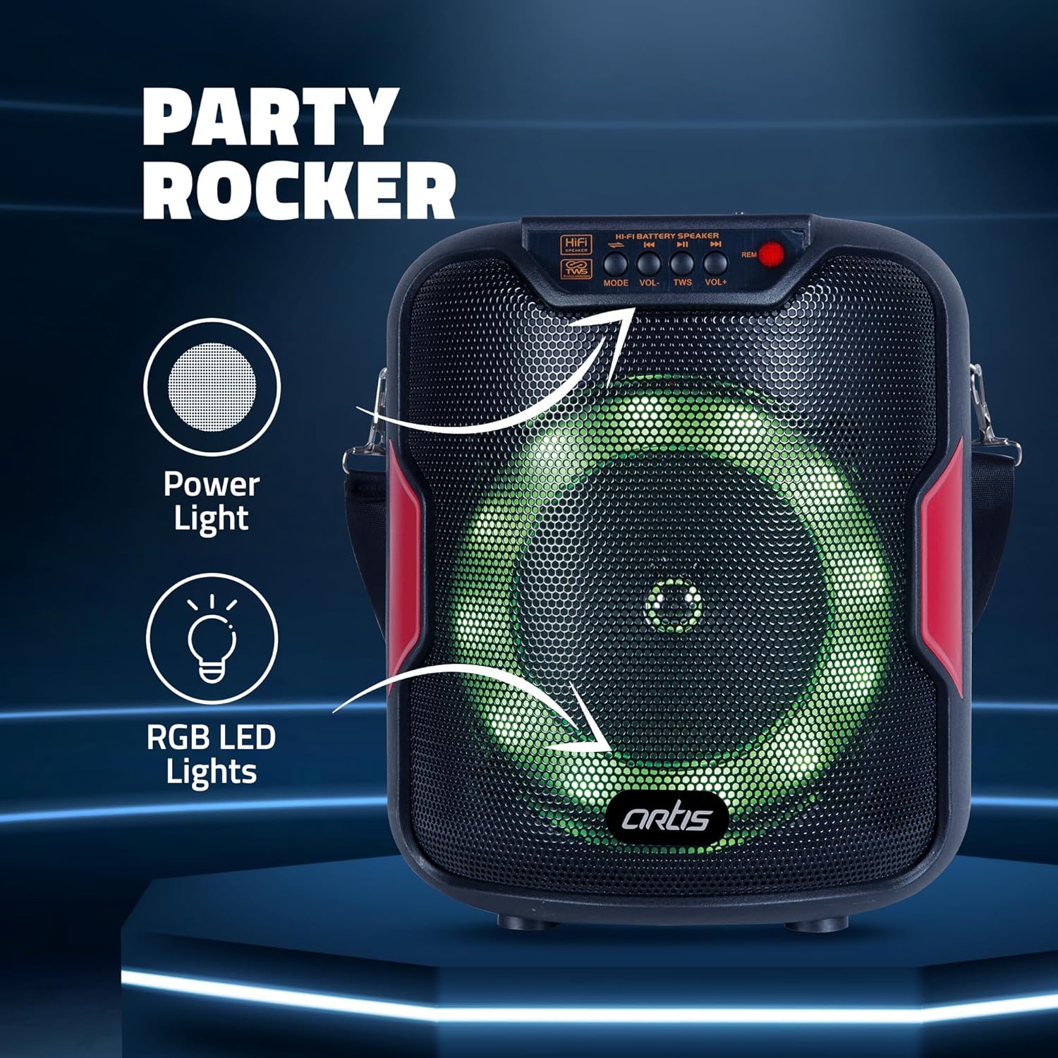 Artis BT303 20W Portable 5.0 Bluetooth Party Speaker with FM/USB/TF Card & Wired Mic - Image 5