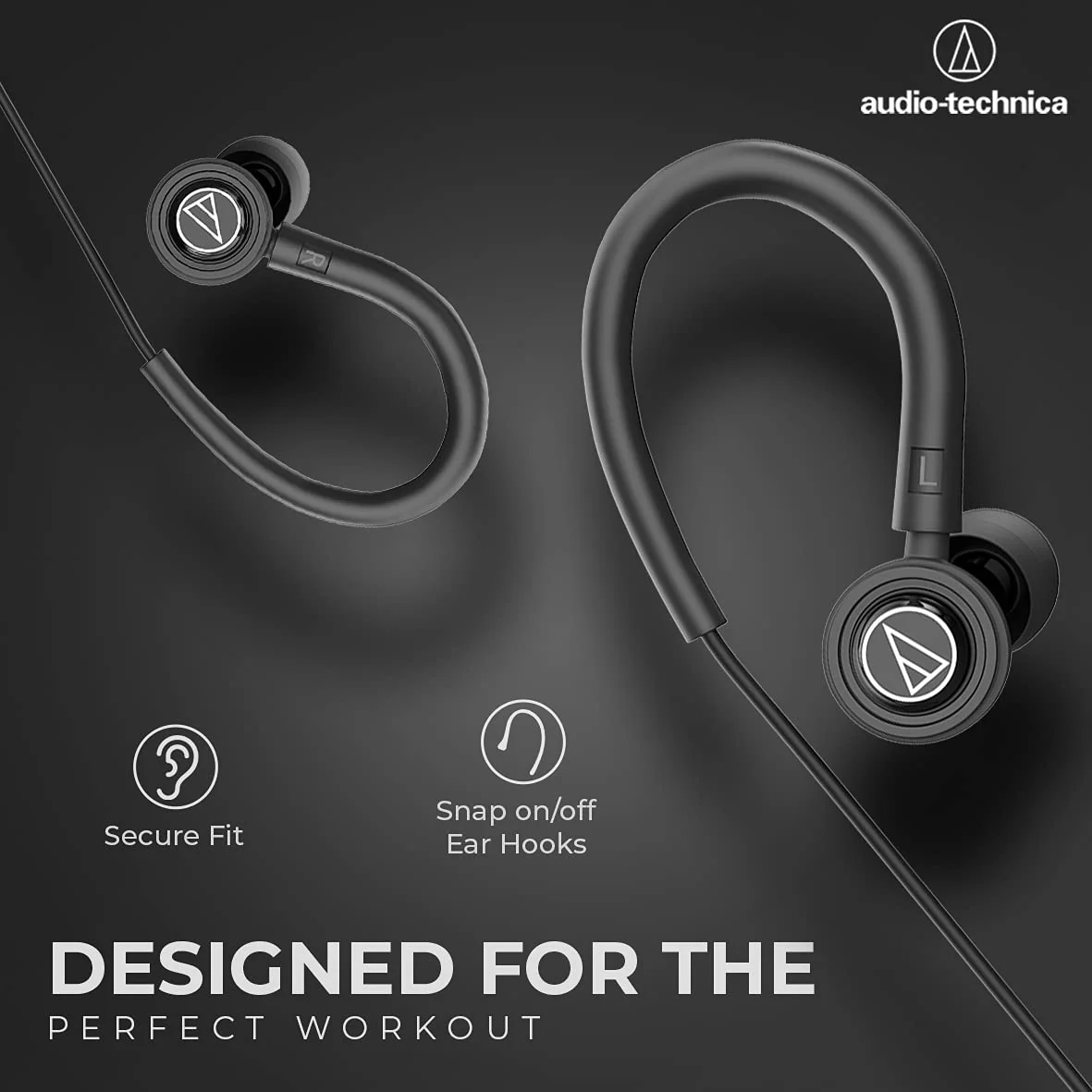 Audio-Technica Sonic Sport in-Ear Wired Earphones with Snap On/Off Ear Hooks, in-line Mic & Control, 8.5mm Powerful Drivers for Clear Sound & Rich Bass, Sound Isolation & Comfort Fit - Image 3