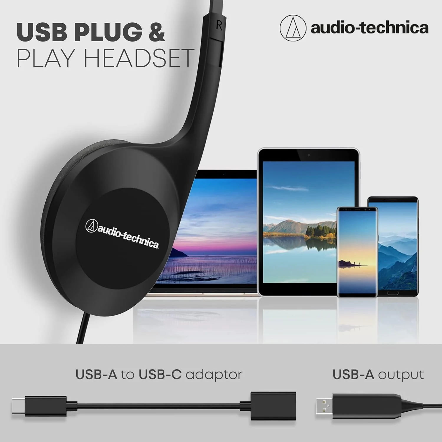 Audio-Technica USB Headset with 30mm Drivers, Condenser Mic, USB-A/Type-C Connectivity – 20–20,000 Hz Headphone Response, 16-Bit/48 kHz, Compatible with Windows & macOS - Image 4