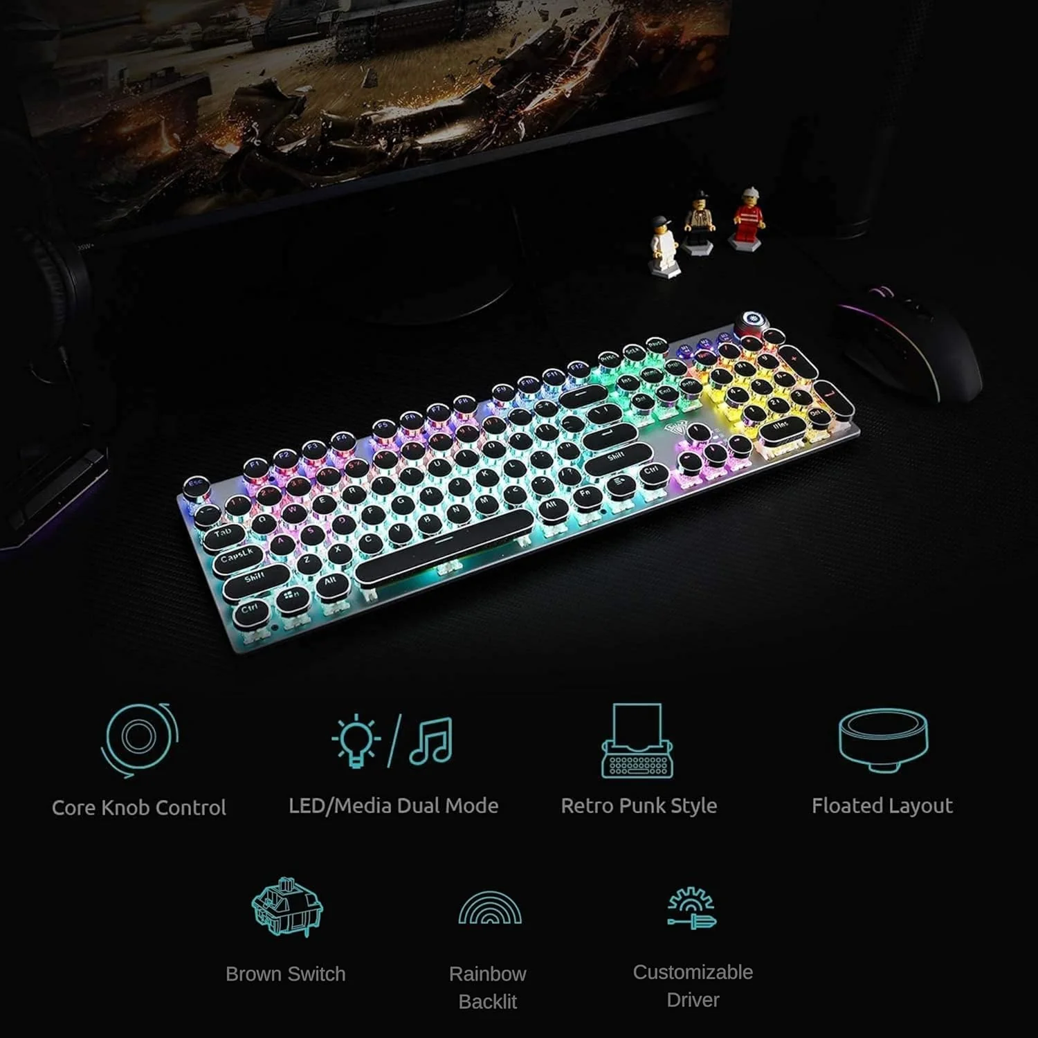 Aula F2088 Wired Mechanical Gaming Keyboard | LED Backlight RGB Gaming Keyboard (Black | Without Handrest | Brown Switch) - Image 5