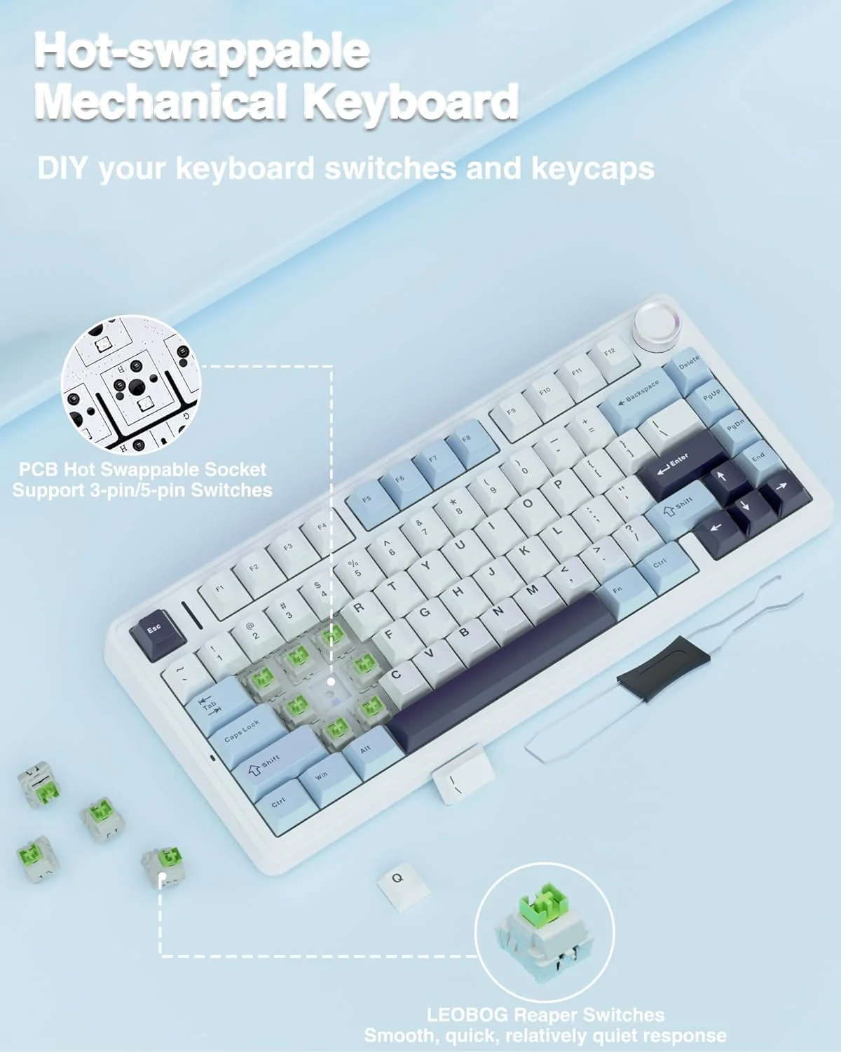 Aula F75 75% Wireless Mechanical Keyboard | Hot Swappable | Pre-lubed Linear Switches | RGB Backlit | 2.4GHz/Type-C/Bluetooth Gaming Keyboard (Reaper Switch) - Image 5