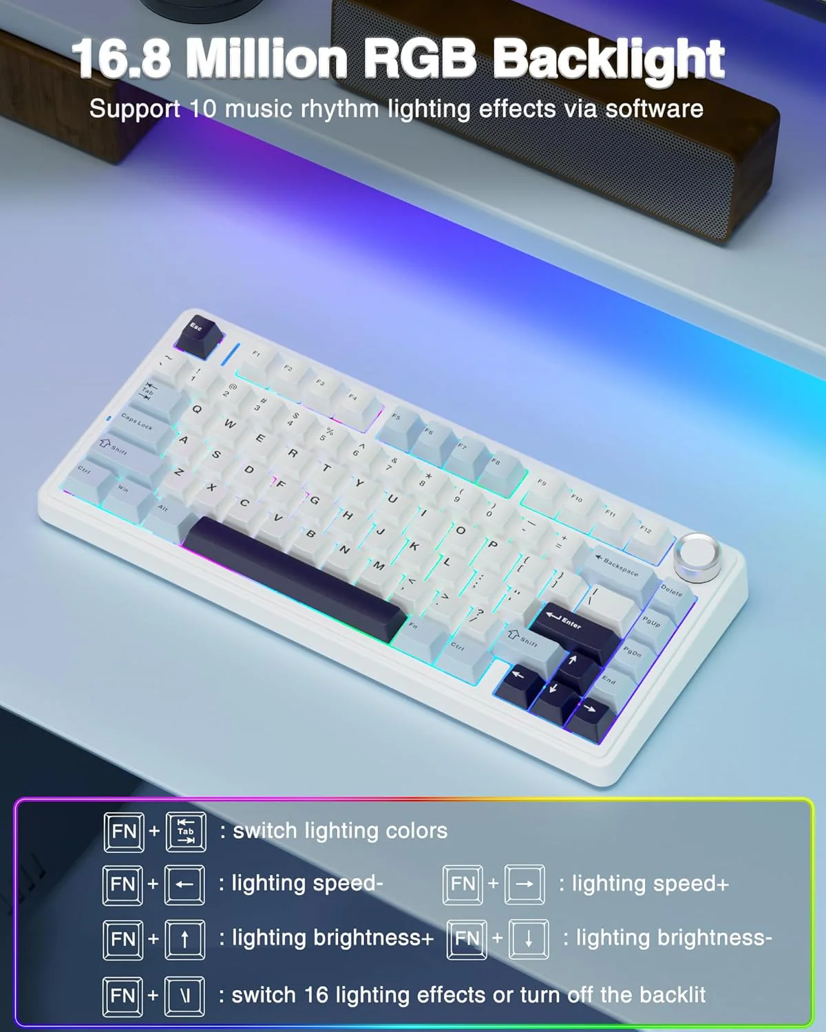 Aula F75 75% Wireless Mechanical Keyboard | Hot Swappable | Pre-lubed Linear Switches | RGB Backlit | 2.4GHz/Type-C/Bluetooth Gaming Keyboard (Reaper Switch) - Image 6