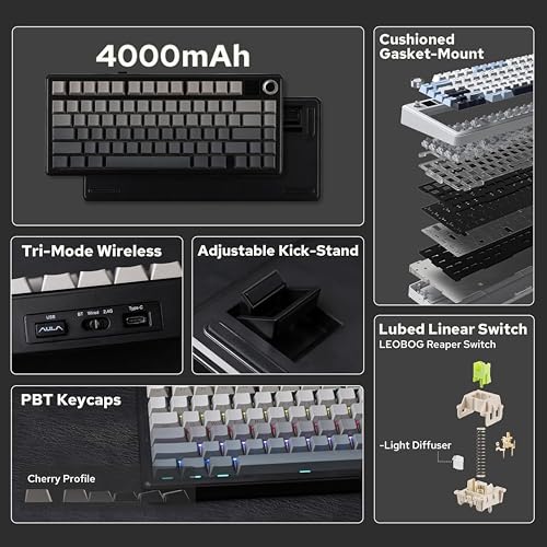 Aula F75 MAX Side-Engraved Keycaps 3 in 1 Mechanical Gaming Keyboard in 75% Layout with TFT Screen and Knob, Hot Swappable, RGB Backlight, for PC/Mac/Linux | Gradient Gray, Reaper Switch (F75MaxGrR) - Image 2