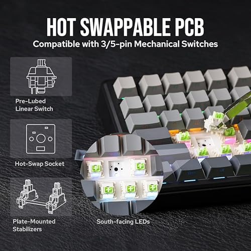 Aula F75 MAX Side-Engraved Keycaps 3 in 1 Mechanical Gaming Keyboard in 75% Layout with TFT Screen and Knob, Hot Swappable, RGB Backlight, for PC/Mac/Linux | Gradient Gray, Reaper Switch (F75MaxGrR) - Image 5