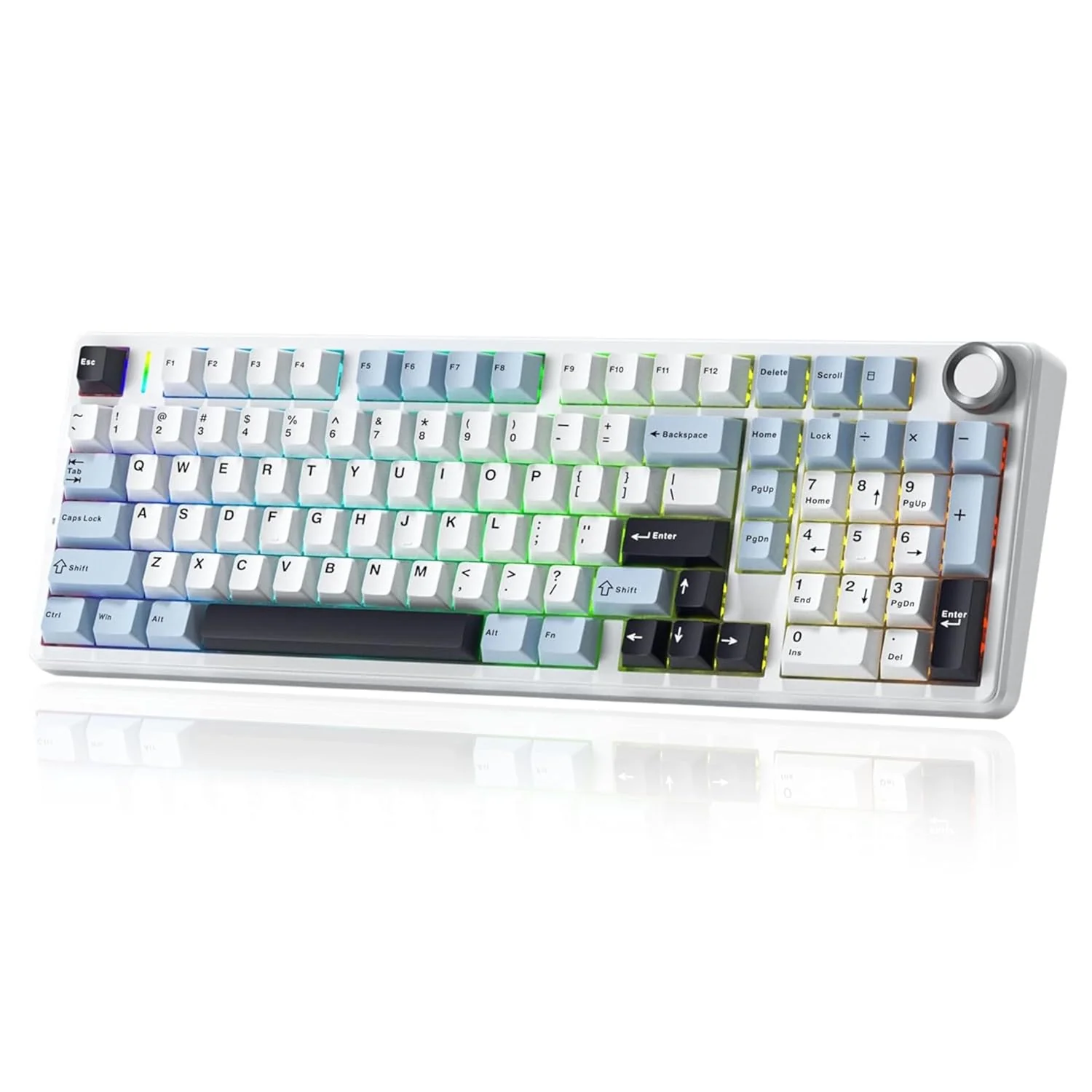 Aula F99 PRO 96% Wireless Full Size Mechanical Gaming Keyboard with Knob | BT5.0/USB-C/2.4GHz Wireless, Hot Swappable Keyboard with 8000mAh Battery, RGB Backlit | Ice Blue - Star Vector Switches