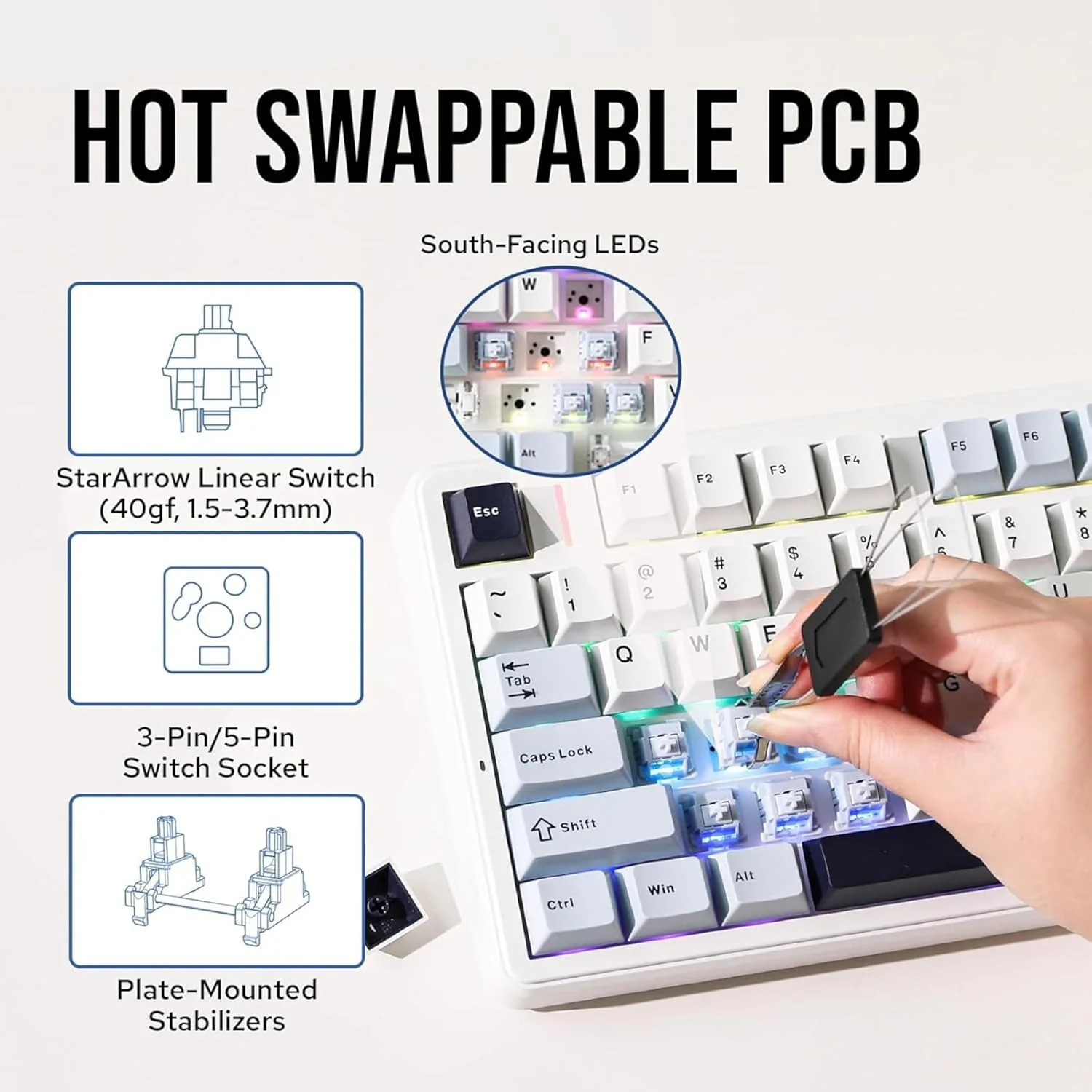 Aula F99 PRO 96% Wireless Full Size Mechanical Gaming Keyboard with Knob | BT5.0/USB-C/2.4GHz Wireless, Hot Swappable Keyboard with 8000mAh Battery, RGB Backlit | Ice Blue - Star Vector Switches - Image 4
