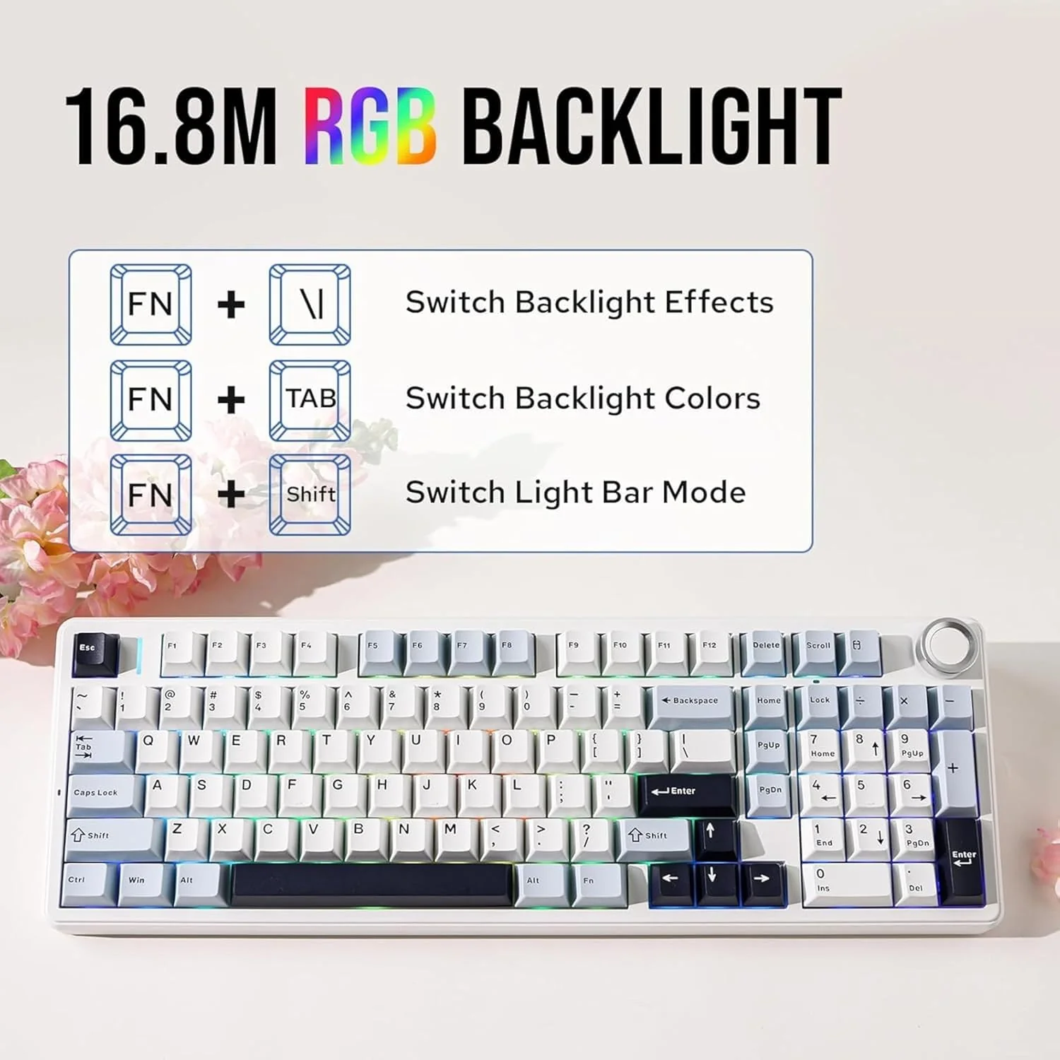 Aula F99 PRO 96% Wireless Full Size Mechanical Gaming Keyboard with Knob | BT5.0/USB-C/2.4GHz Wireless, Hot Swappable Keyboard with 8000mAh Battery, RGB Backlit | Ice Blue - Star Vector Switches - Image 5