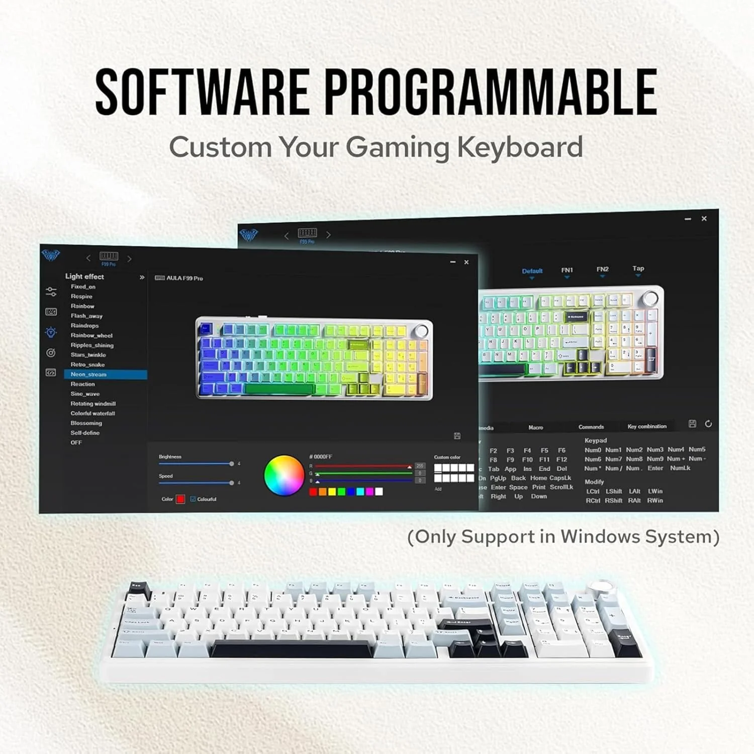 Aula F99 PRO 96% Wireless Full Size Mechanical Gaming Keyboard with Knob | BT5.0/USB-C/2.4GHz Wireless, Hot Swappable Keyboard with 8000mAh Battery, RGB Backlit | Ice Blue - Star Vector Switches - Image 6