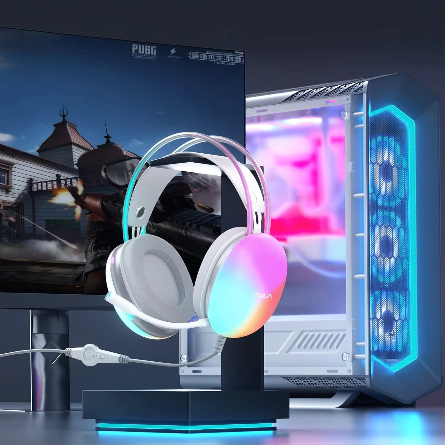 AULA S505 USB Wired Gaming in Ear Headphones with Mic for PC | RGB Rainbow Backlit Gaming Headphone,Virtual 7.1 Surround Sound,50mm Driver,Soft Memory Earmuffs | Wired Laptop Desktop Headset (Green) - Image 8