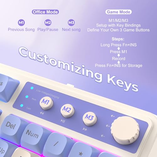 Aula S99 3 in 1 World's First Silicon Membrane Gaming Keyboard | Bluetooth/2.4GHz/USB-C Balls Keycap Keybaord with Knob | Programmable RGB Backlit Gaming Keyboard for PC/Xbox/PS5 (Purple) - Image 3