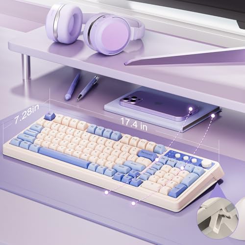 Aula S99 3 in 1 World's First Silicon Membrane Gaming Keyboard | Bluetooth/2.4GHz/USB-C Balls Keycap Keybaord with Knob | Programmable RGB Backlit Gaming Keyboard for PC/Xbox/PS5 (Purple) - Image 5