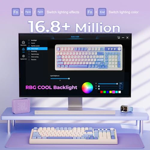 Aula S99 3 in 1 World's First Silicon Membrane Gaming Keyboard | Bluetooth/2.4GHz/USB-C Balls Keycap Keybaord with Knob | Programmable RGB Backlit Gaming Keyboard for PC/Xbox/PS5 (Purple) - Image 6