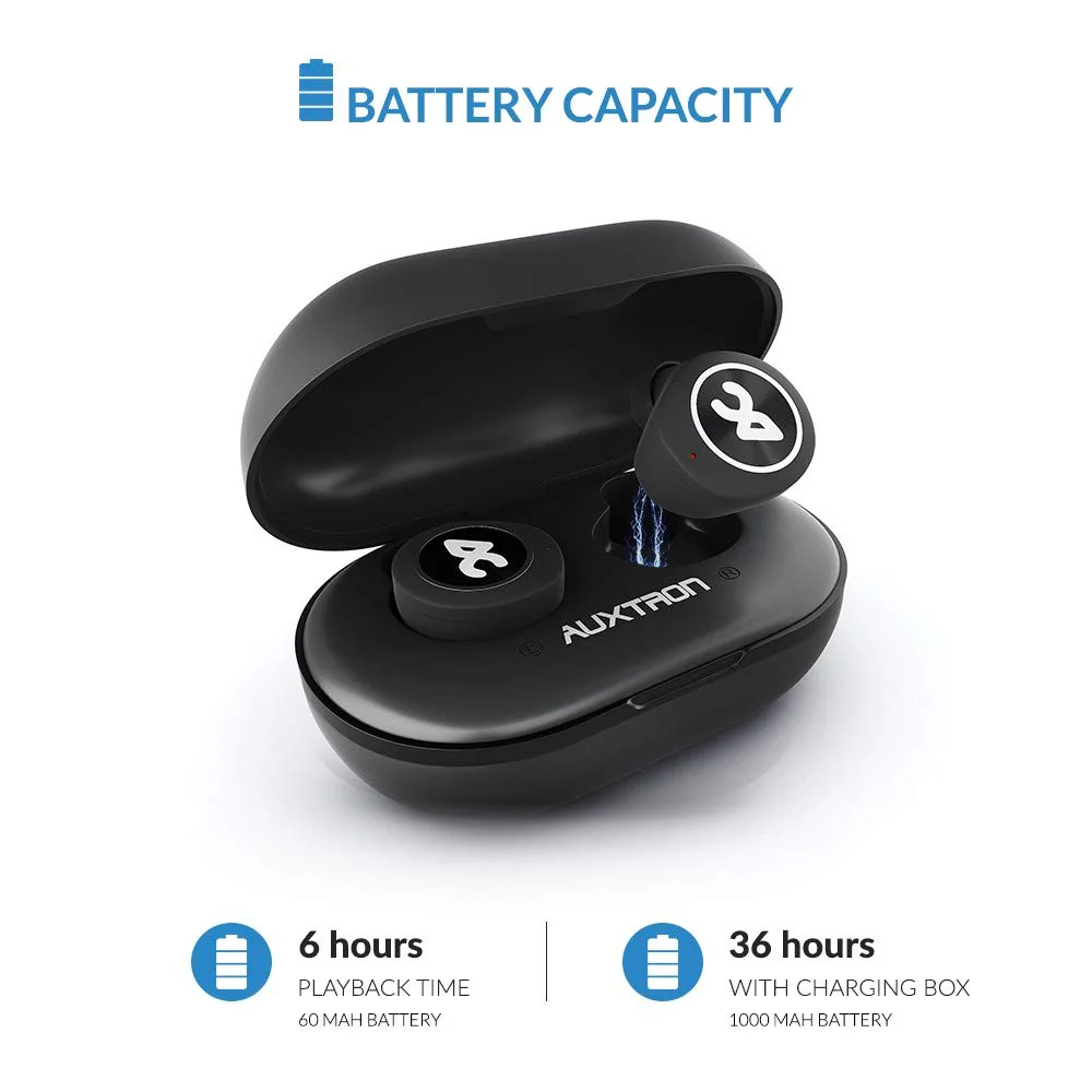 Auxtron AirBolt 505 True Wireless (TWS) Earbuds - Bluetooth 5.0, Full Touch Earphones, IPX5 Water Resistant, HD Stereo Sound, High Bass, InBuilt MIC, Upto 36 Hours Playtime with Charging Case (Green + Black) - Image 3
