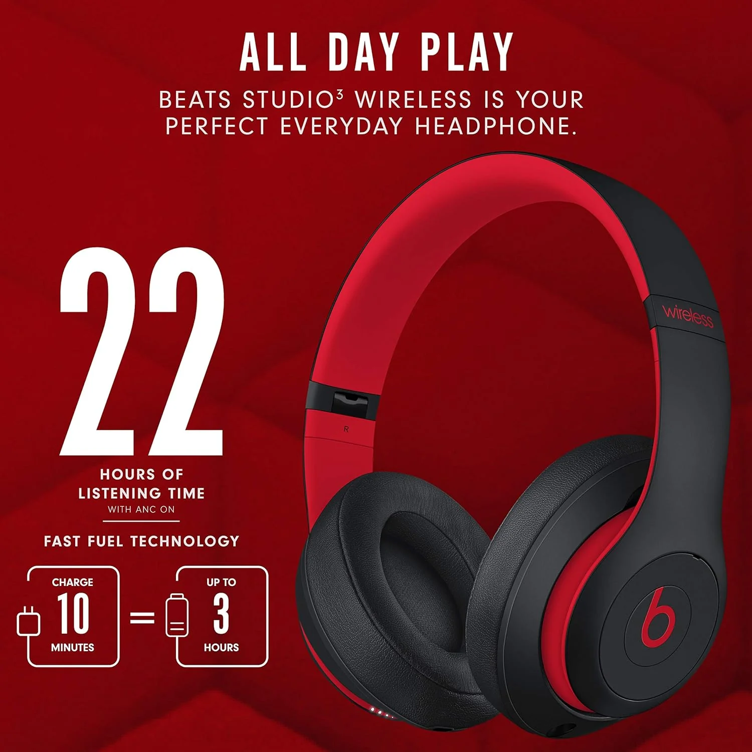Beats Studio3 Bluetooth Headphones Decade Collection -Noise Canceling (Red/Blk) - Image 5